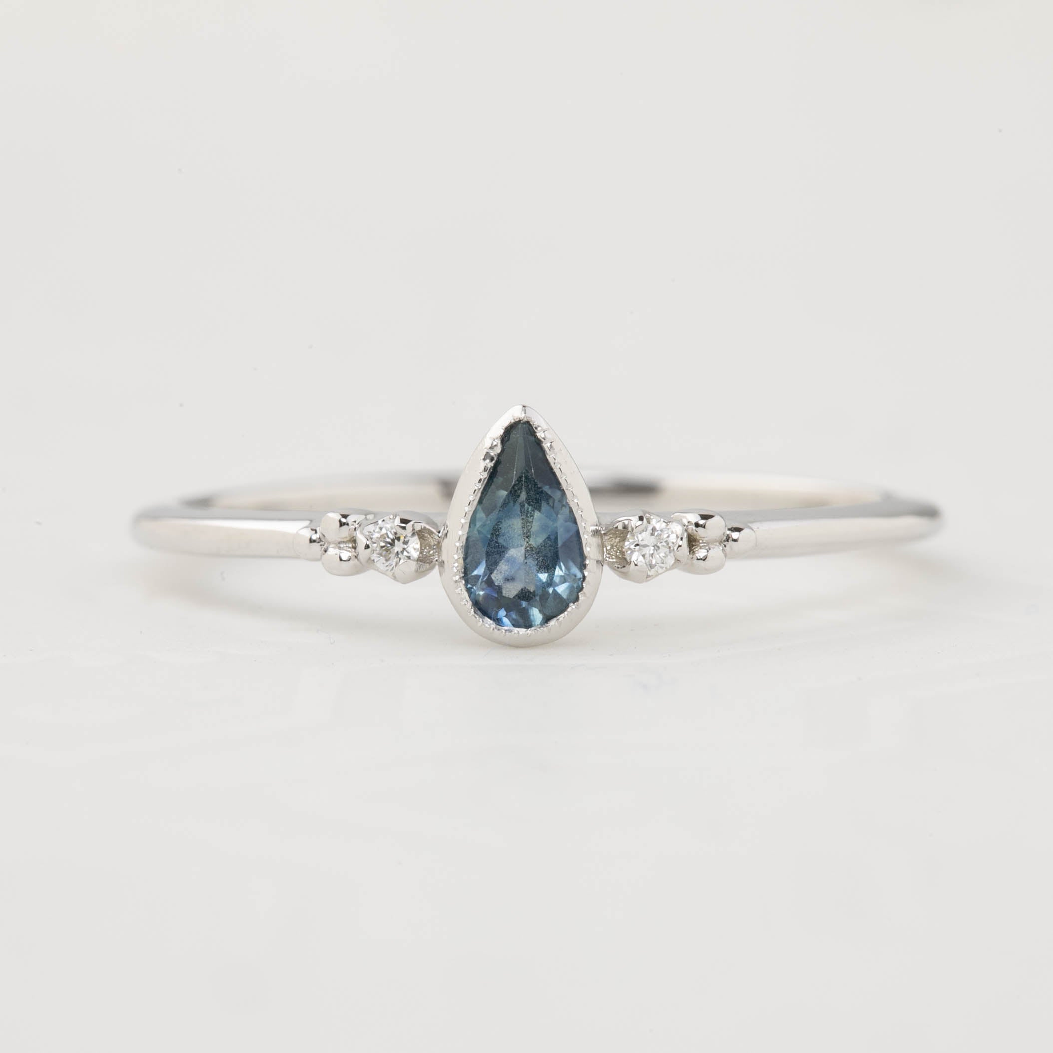 Estel Ring - 0.35ct Unheated Blue Teardrop Sapphire, 14k White Gold