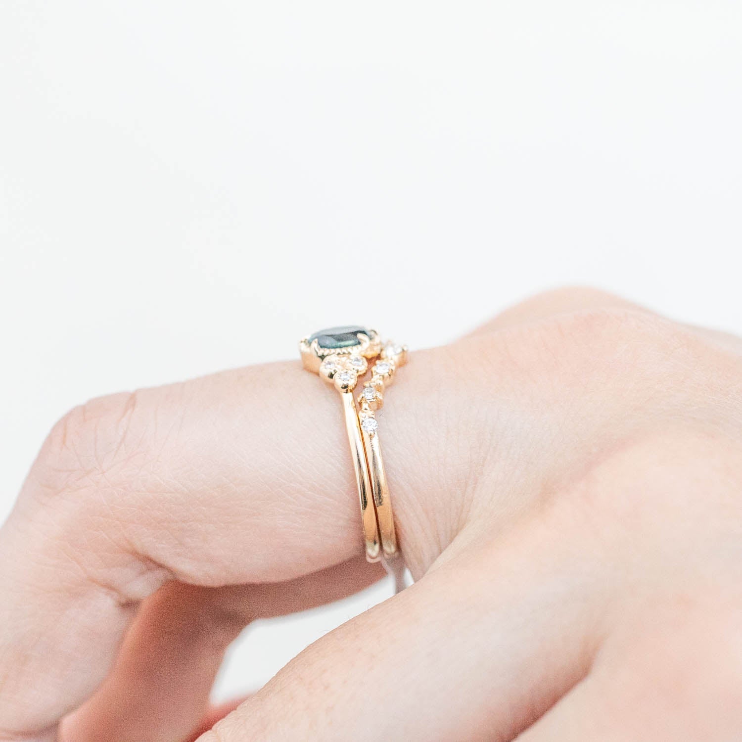 Celine Ring, 0.60ct Blue Green Montana Sapphire