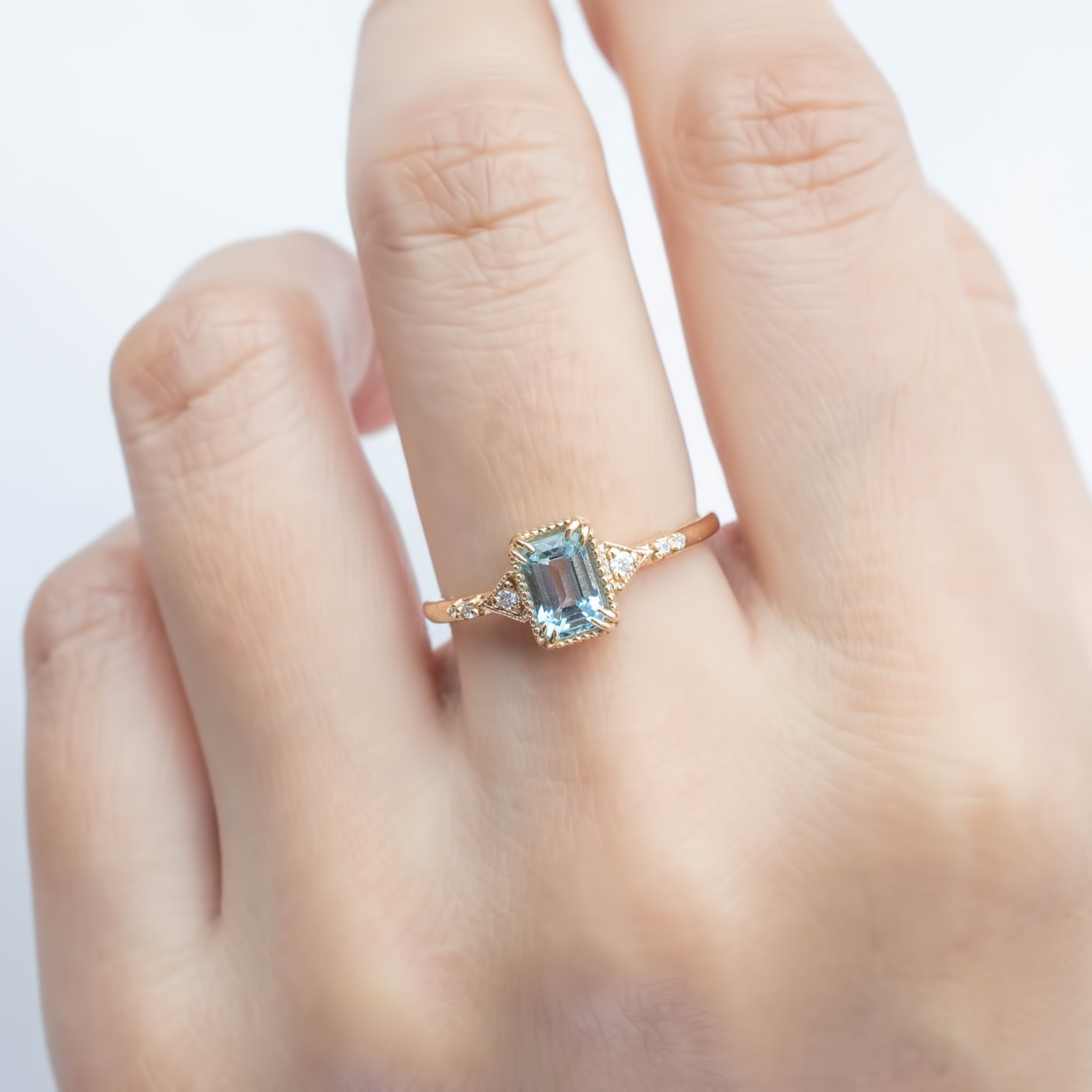 【即日配送】アガサリング・0.60ct・アクアマリン・K14YG