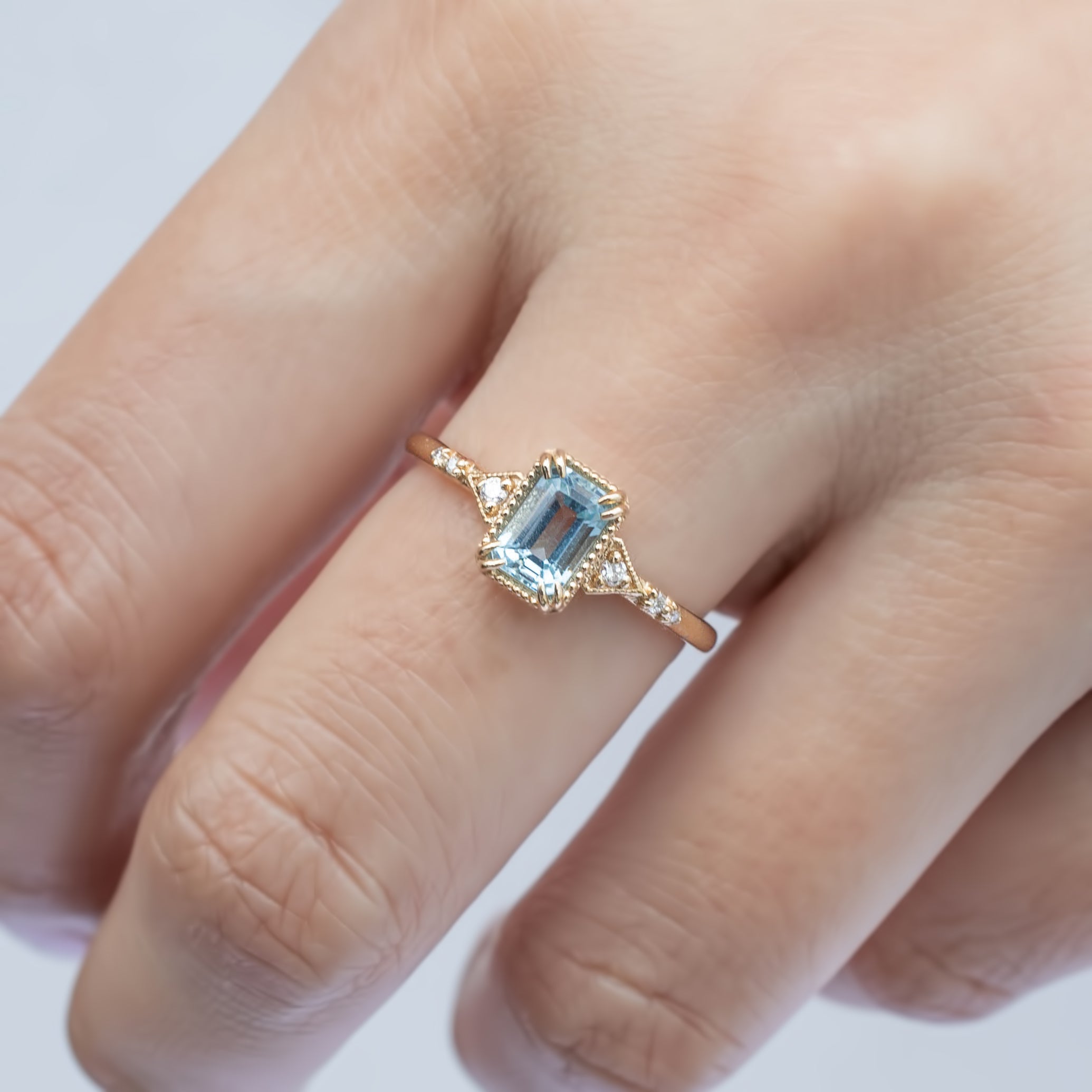 【即日配送】アガサリング・0.60ct・アクアマリン・K14YG