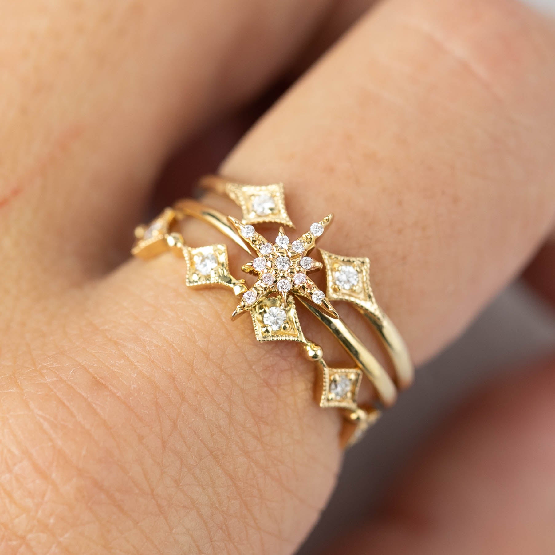 Double Star Diamond Open Ring