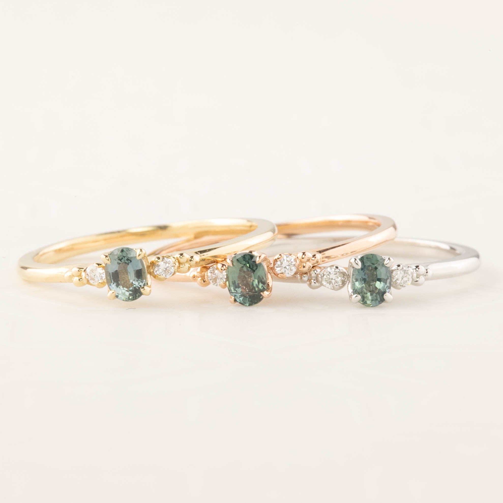 Estel Ring, 0.20ct Unheated Blue Green Sapphire