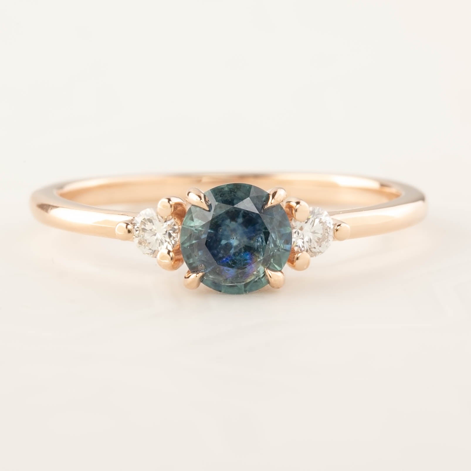 Emilie Ring - 0.66ct Blue-Green Montana Sapphire, 14k Rose Gold (One of a kind)