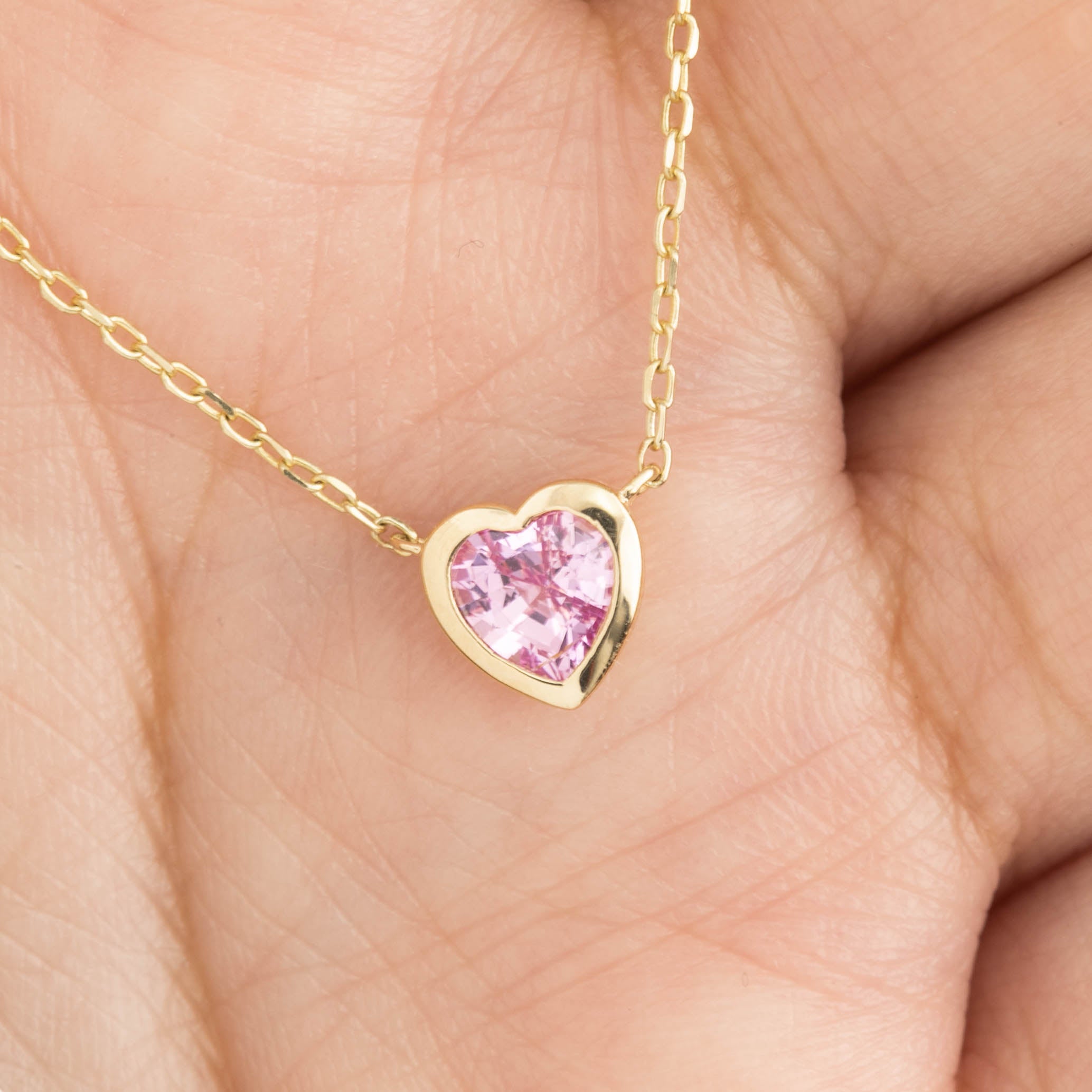 Pink Sapphire Heart Necklace 14k Gold