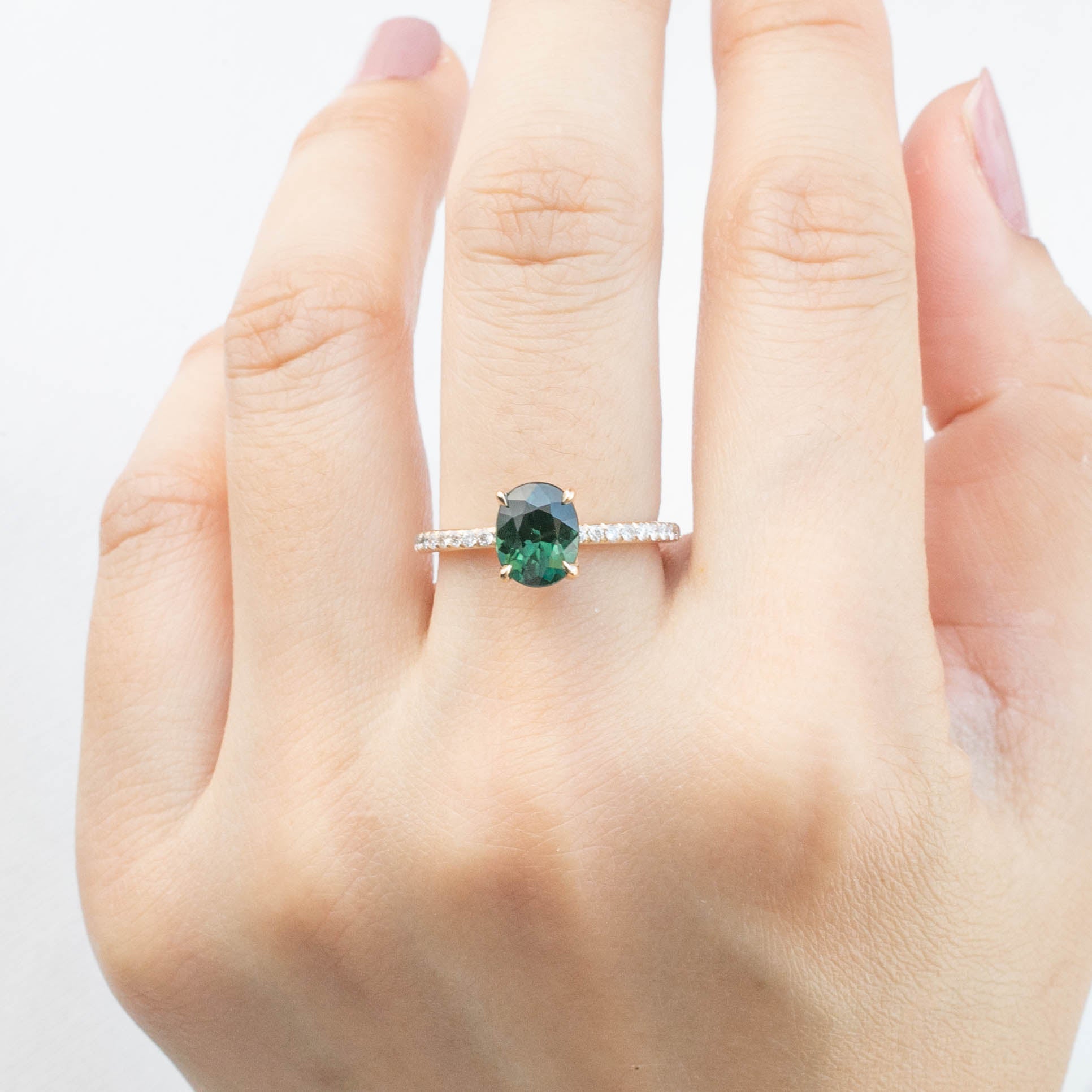 【即日配送】マリアリング ・1.65ct・加熱スリランカ産グリーンサファイア・K14YG