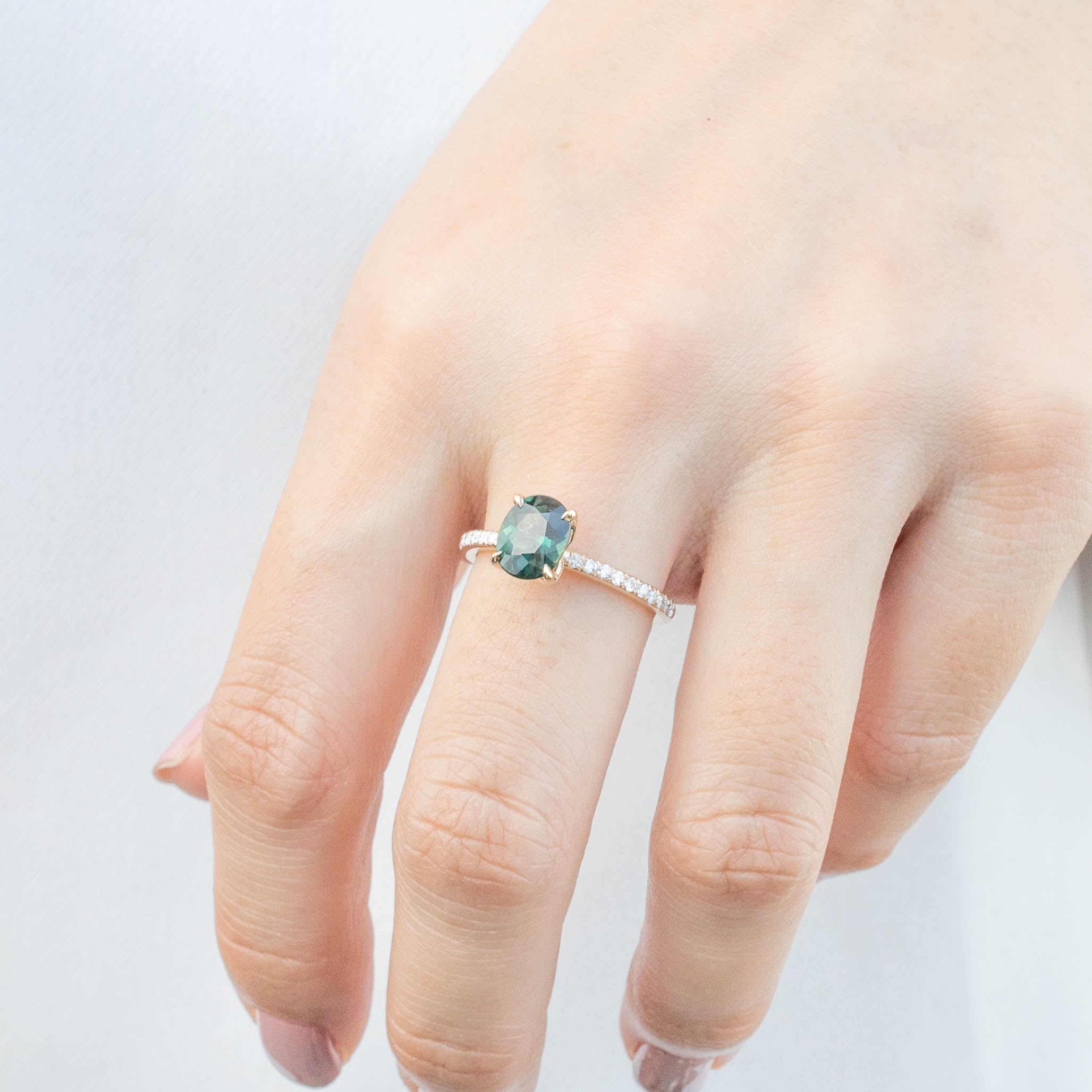 【即日配送】マリアリング ・1.65ct・加熱スリランカ産グリーンサファイア・K14YG