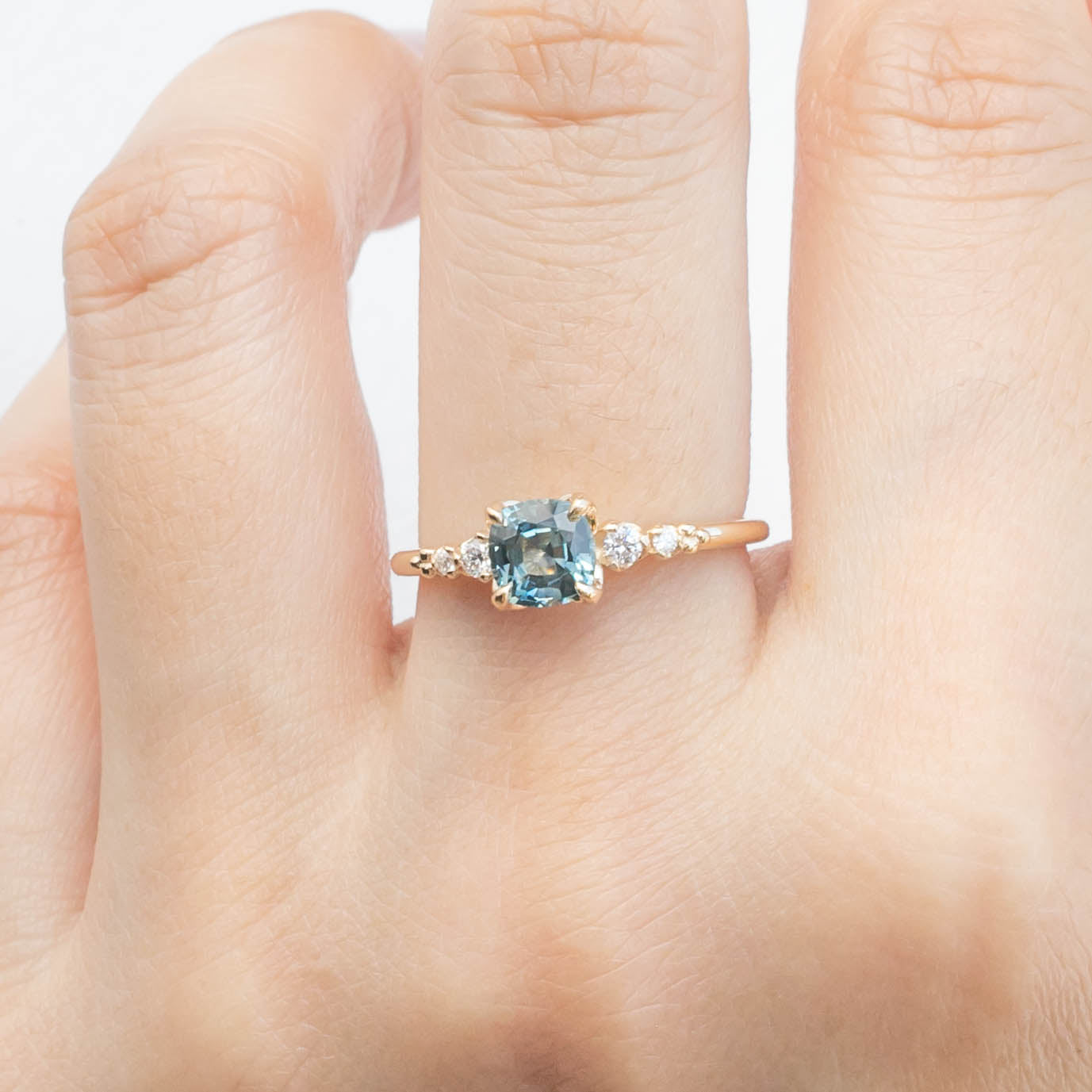 Estel Fleur Four Prongs Ring - 0.92ct Cushion Cut Light Blue Sapphire (One of a kind)