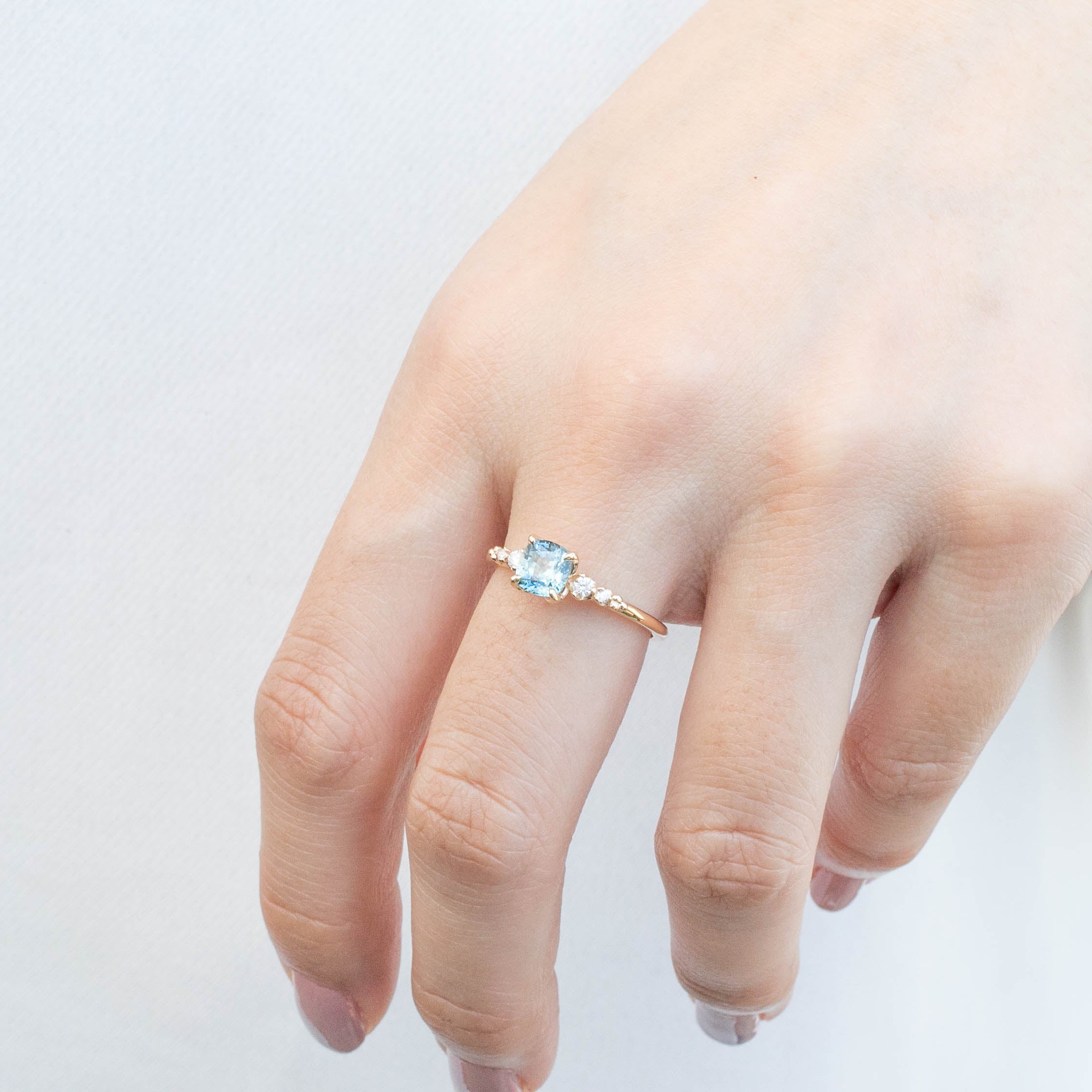 Estel Fleur Four Prongs Ring - 0.92ct Cushion Cut Light Blue Sapphire (One of a kind)
