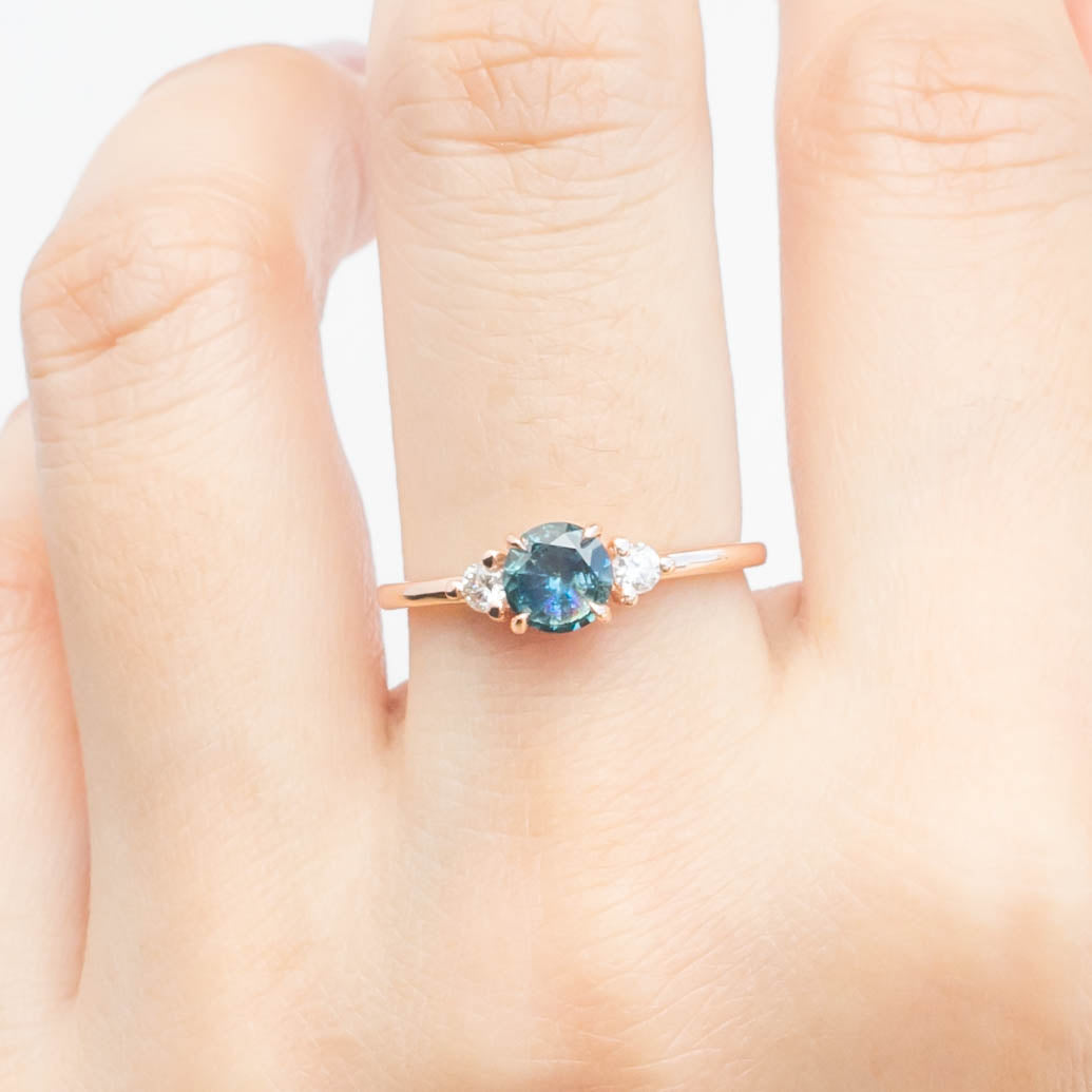 Emilie Ring - 0.66ct Blue-Green Montana Sapphire, 14k Rose Gold (One of a kind)
