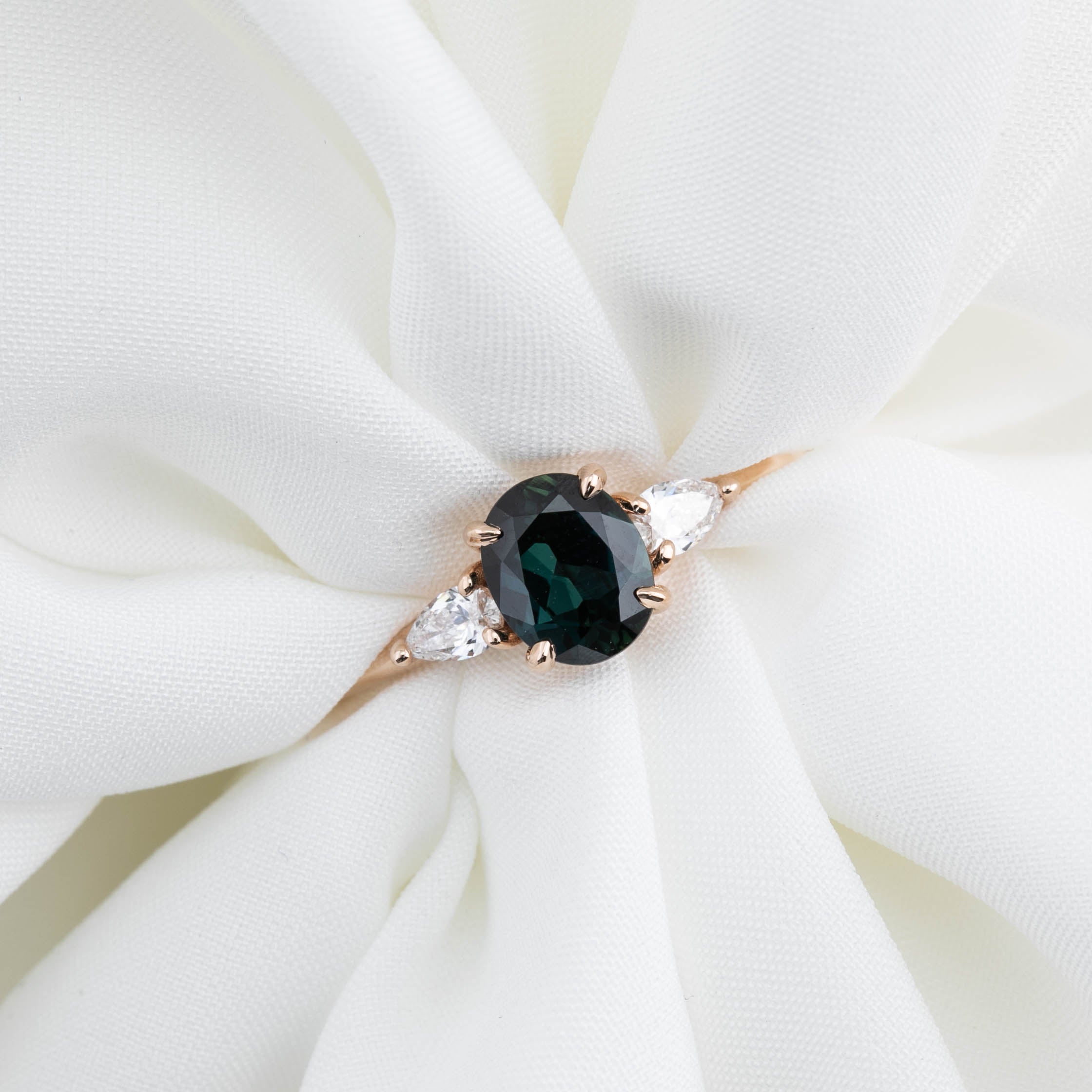 Olivia Ring 1.2ct Deep Teal Blue Queensland Sapphire, 14K Rose Gold (One of a kind)