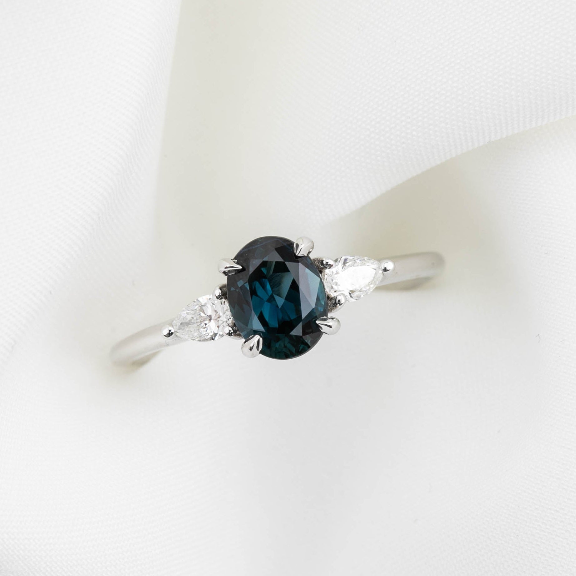 Olivia Ring,0.85ct Teal Blue Madagascar Sapphire, oval shape gemstone