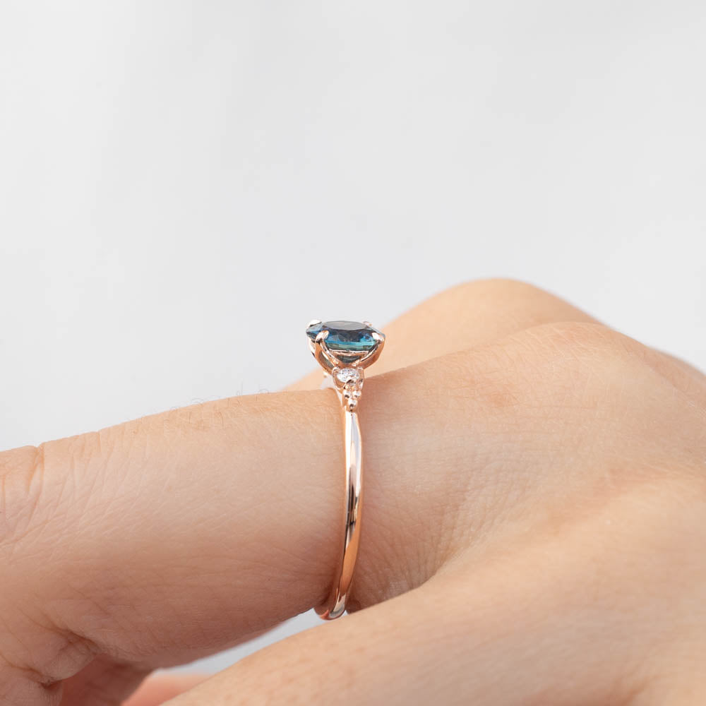 Estel Ring - 1.05ct Teal Blue Montana Sapphire, 14k Rose Gold (One of a kind)