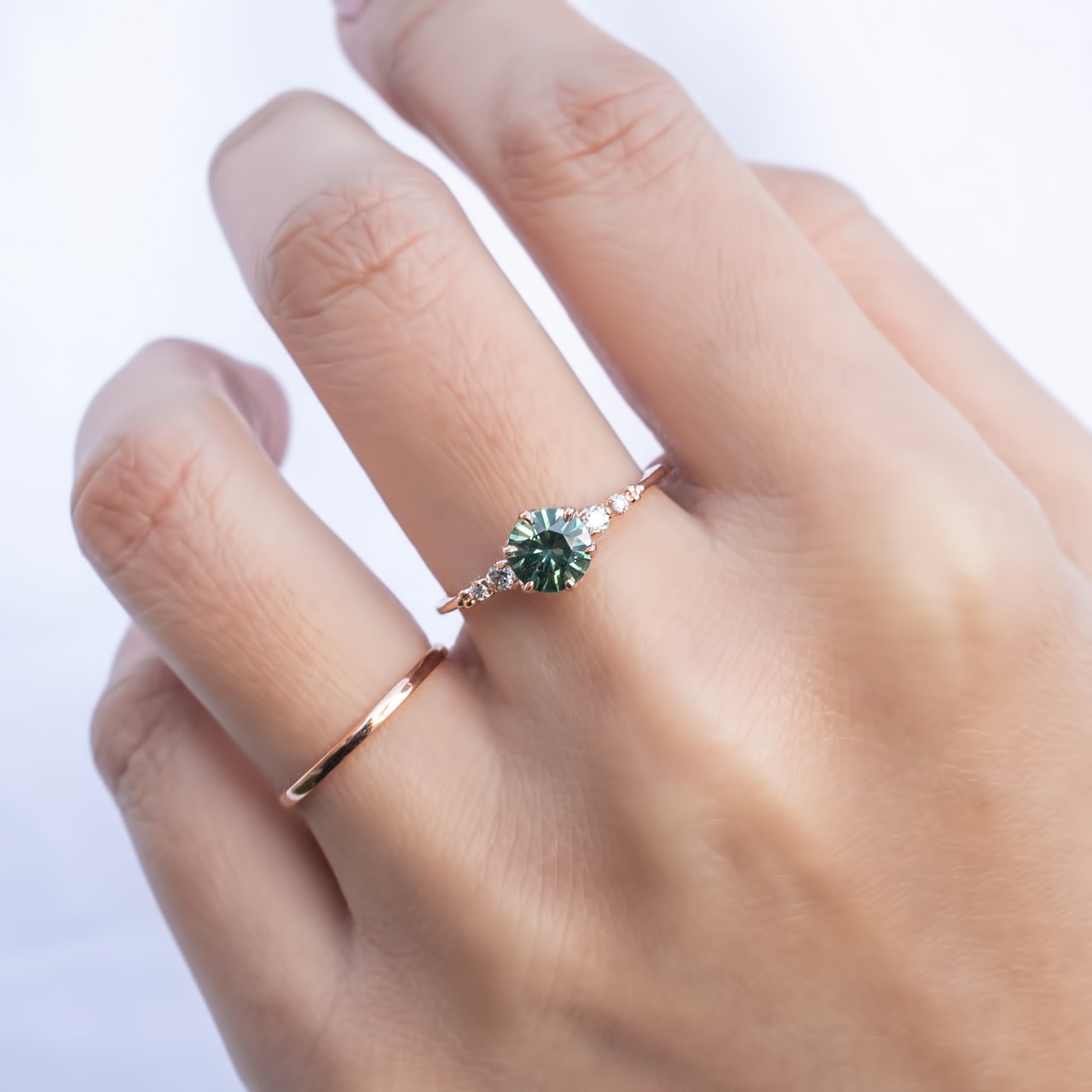 Estel Fleur Six Prongs Ring - 0.88ct Light Green Montana Sapphire Ring, 14k Rose Gold (One of a kind)