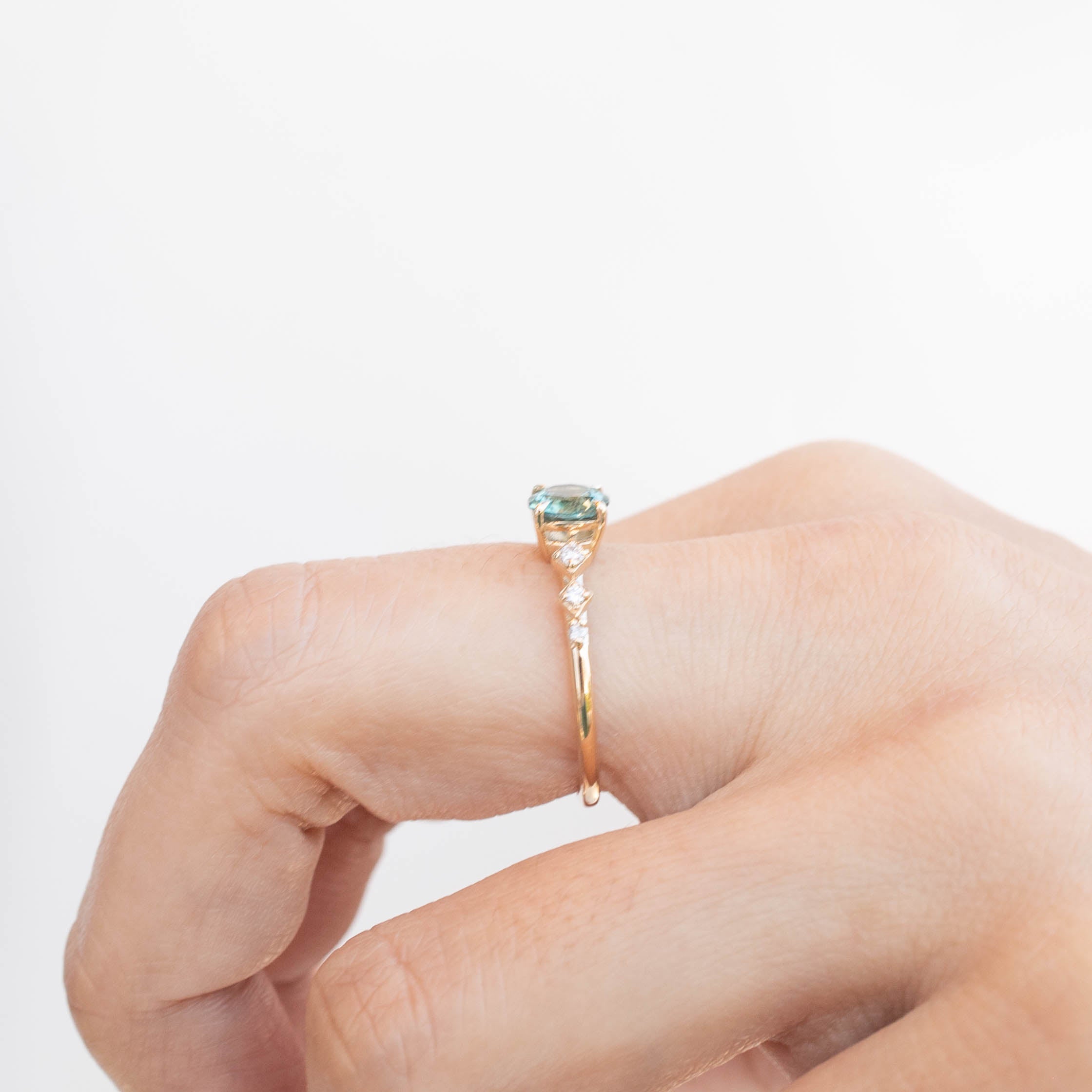 Celeste Ring - 0.89ct Blue Green Montana Sapphire (One of a kind)