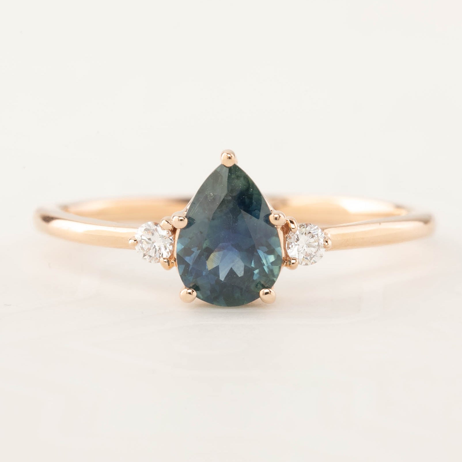 Emilie Ring - 0.90ct Pear Teal Montana Sapphire, 14k Rose Gold (One of a kind)