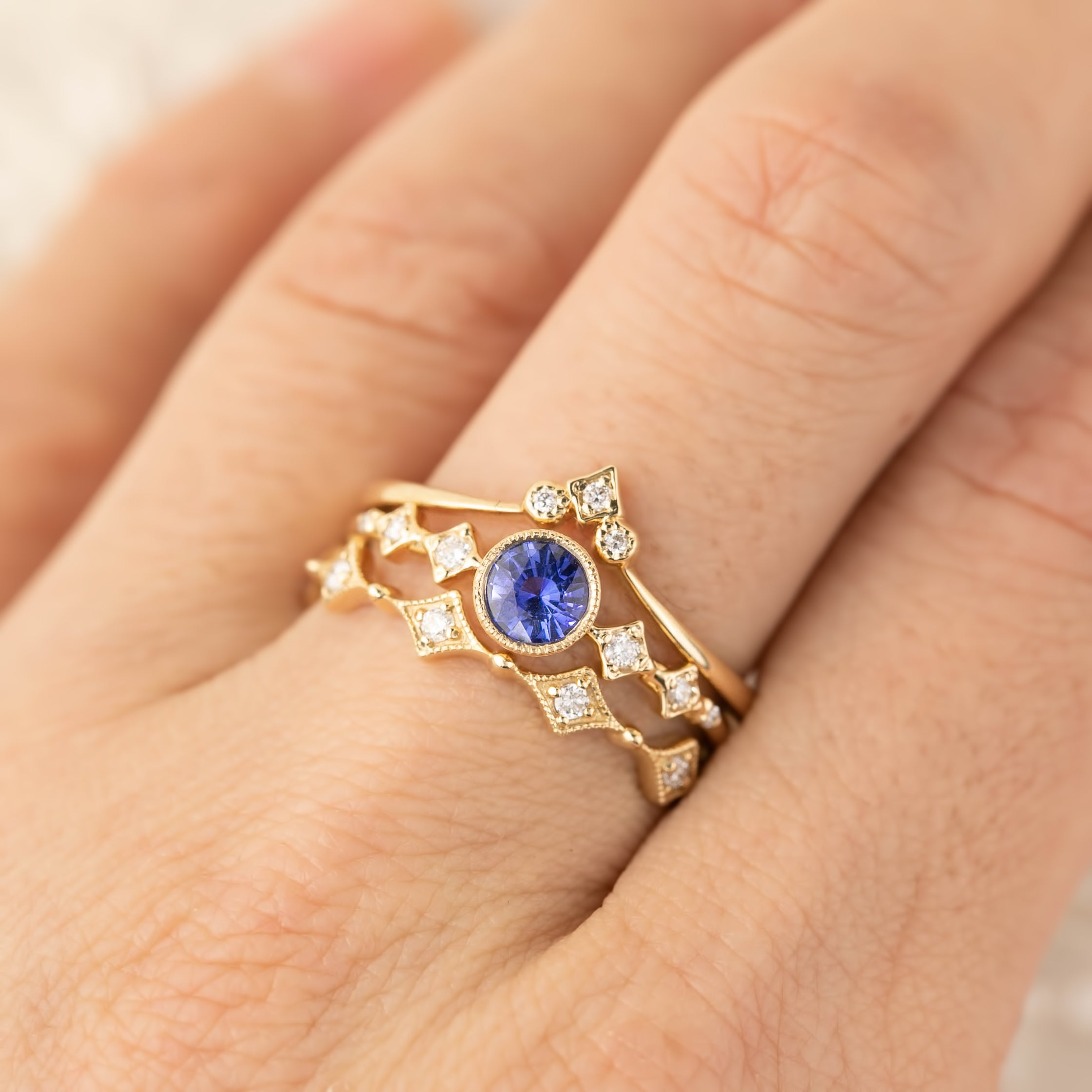 【即日配送】セレステリング ・0.40ct・ブルーサファイア・K14YG