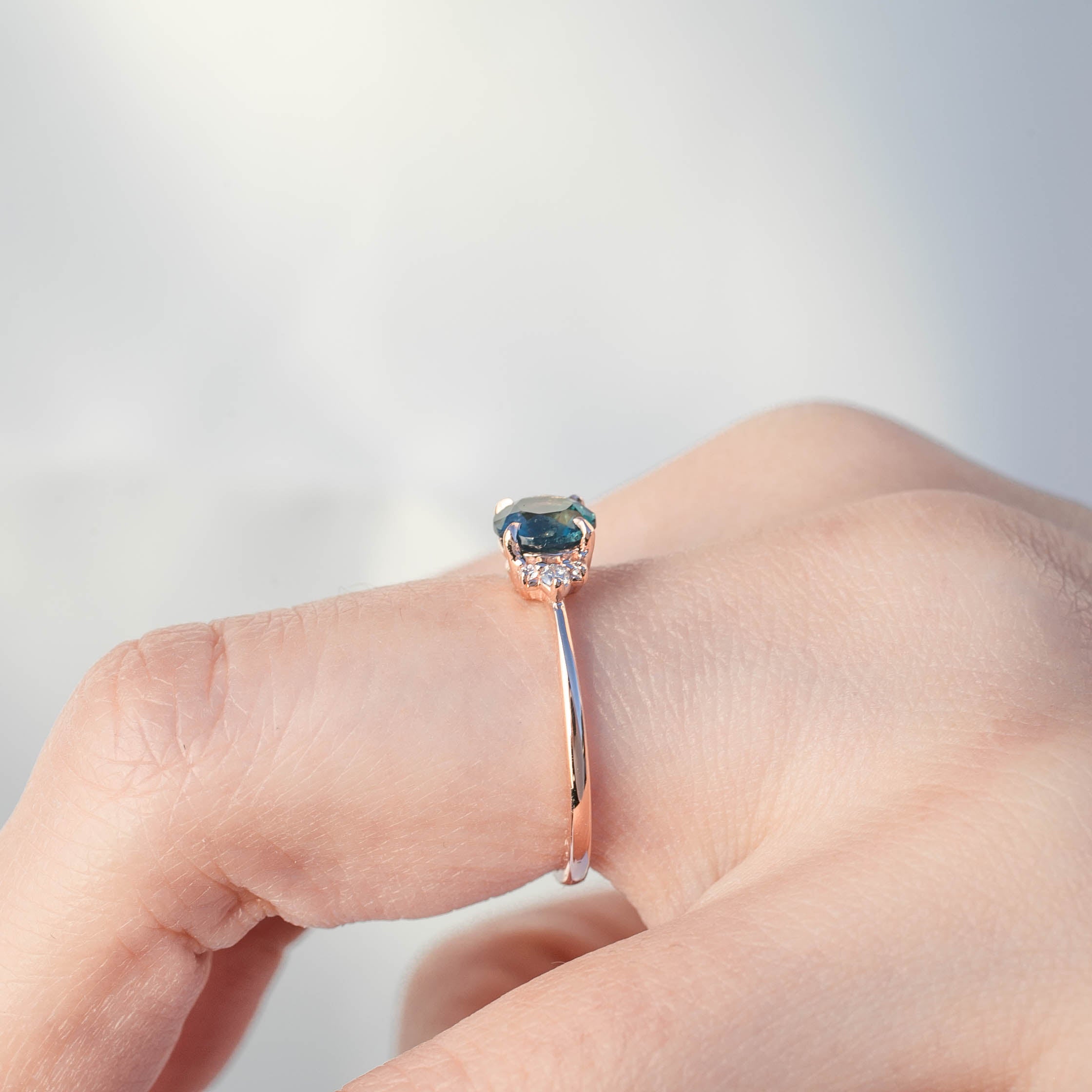 Lena Ring -1.17ct Teal Montana Sapphire, 14k Rose Gold (One of a kind)