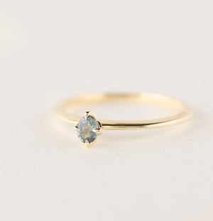 Alice Ring, 0.25ct Unheated Blue-Green Sapphire, 14k Yellow Gold