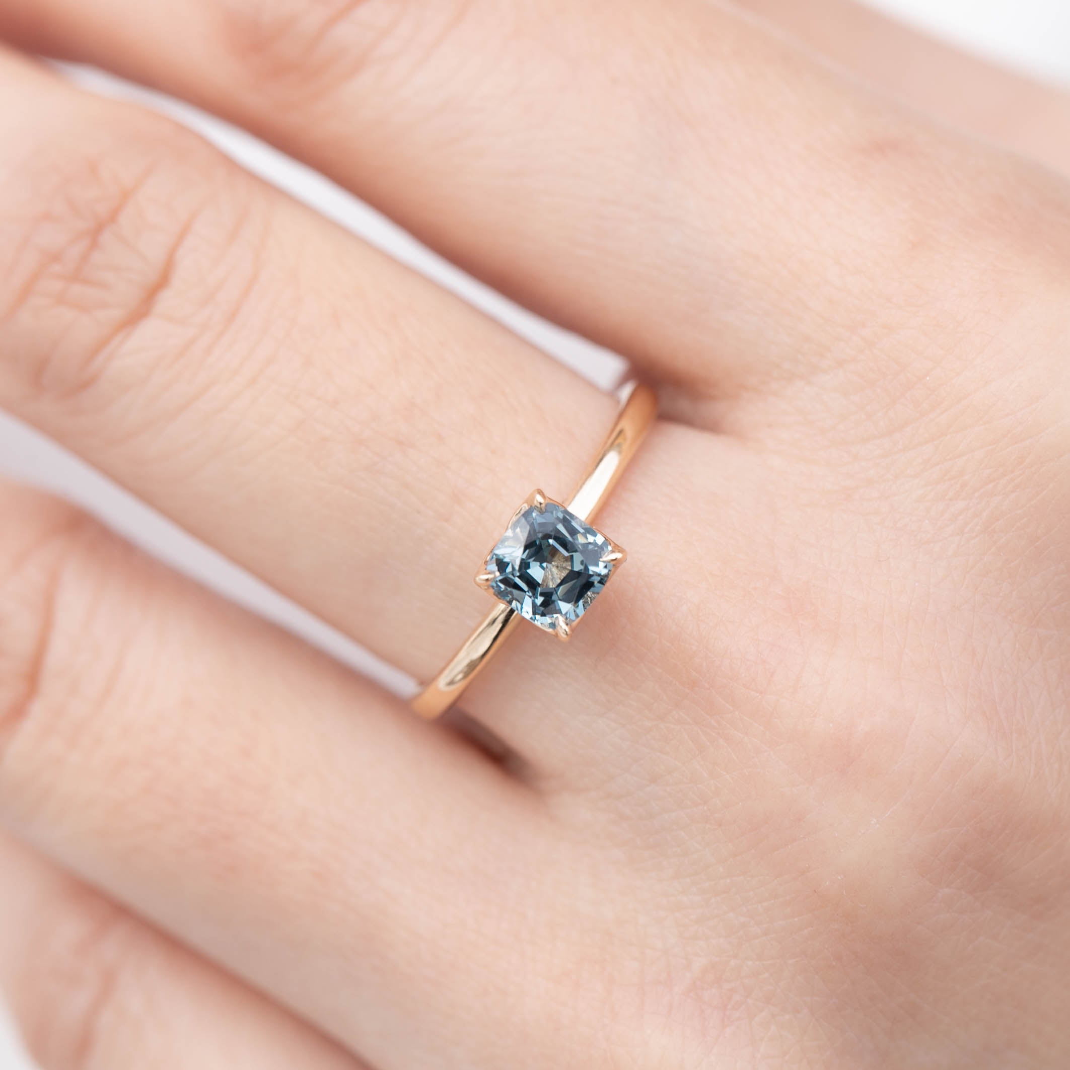 Sara Ring - 0.97ct Cushion Cut Blue Spinel