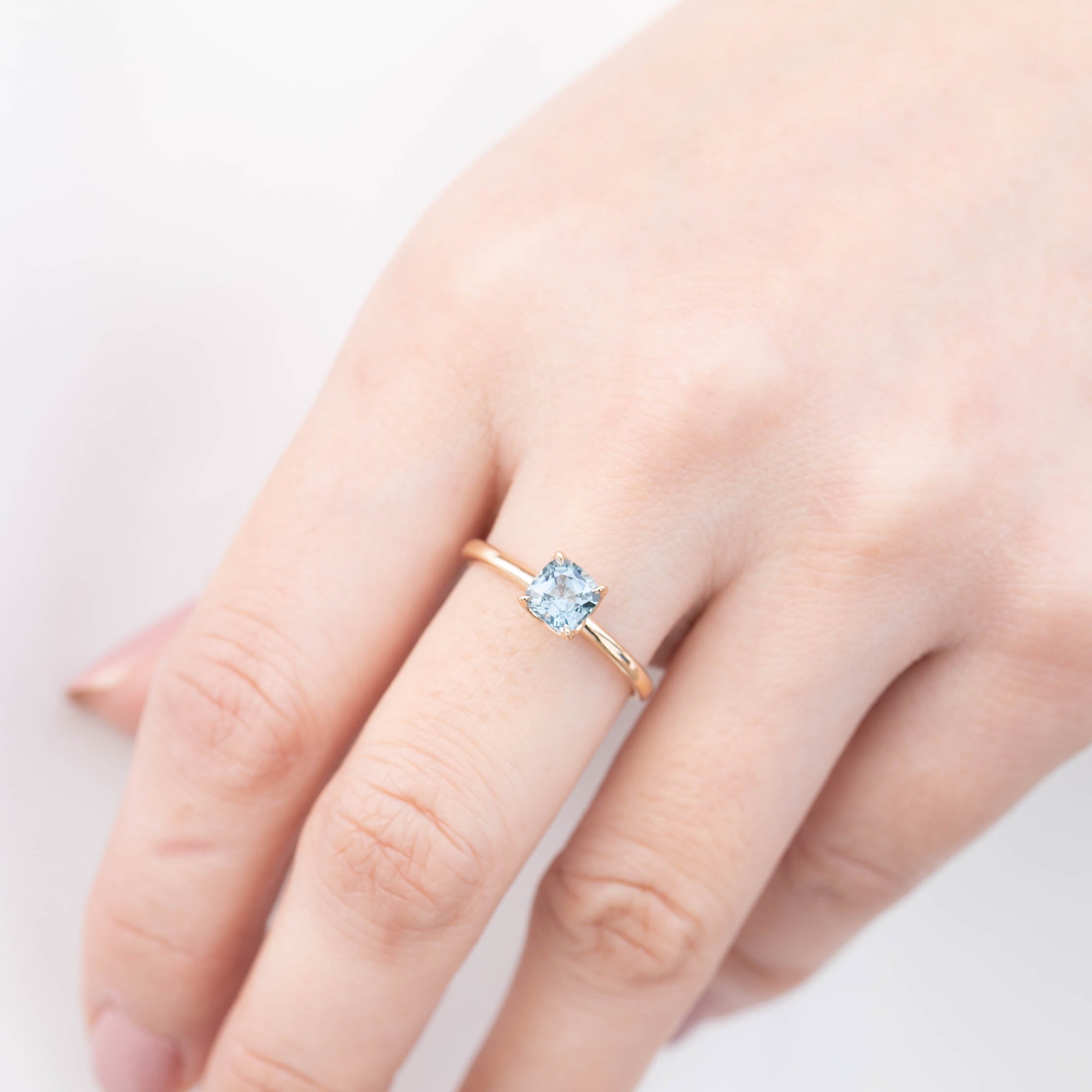 Sara Ring - 0.97ct Cushion Cut Blue Spinel