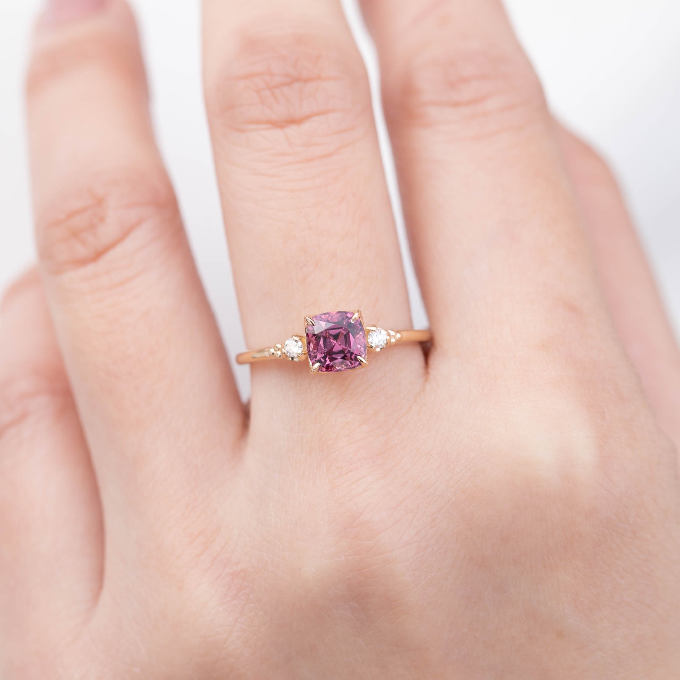 Estel Ring 1.32ct Cushion Cut Fuchsia Pink Spinel, 14k Yellow Gold (One of a kind)