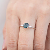 Estel Ring 1.02ct Cushion Cut Grey Blue Spinel, 14K White Gold (One of a kind)