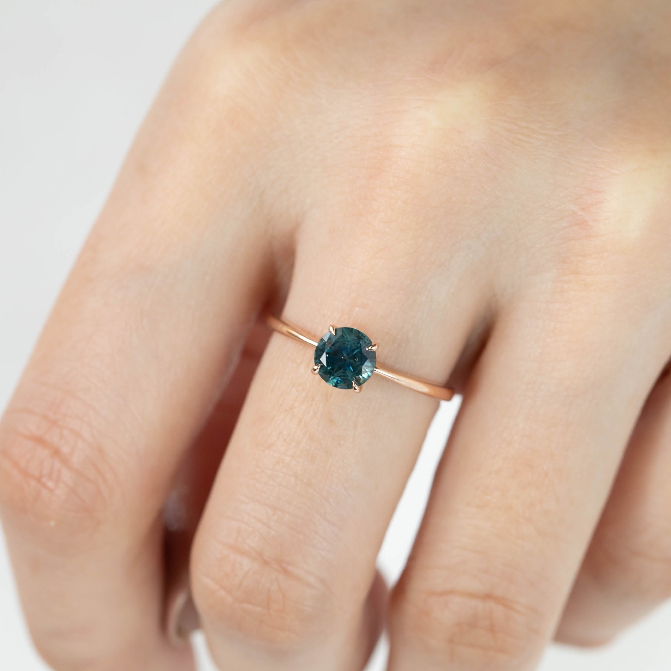 Nina Ring - 0.87ct Blue Green Montana Sapphire, 14k Rose Gold (One of a kind)