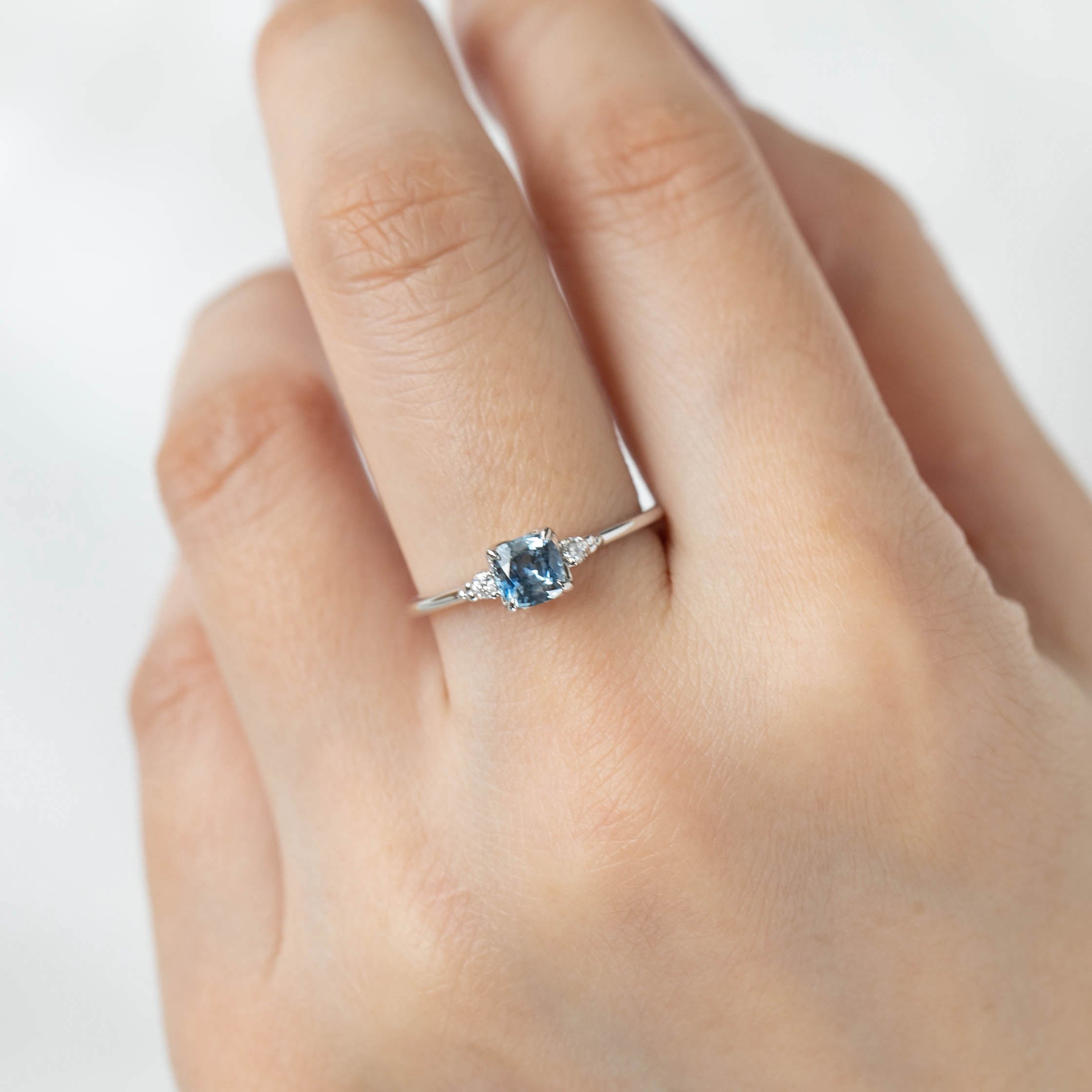 Estel Ring - 0.69ct Cushion Cut Light Blue Montana Sapphire, 14k White Gold (One of a kind)