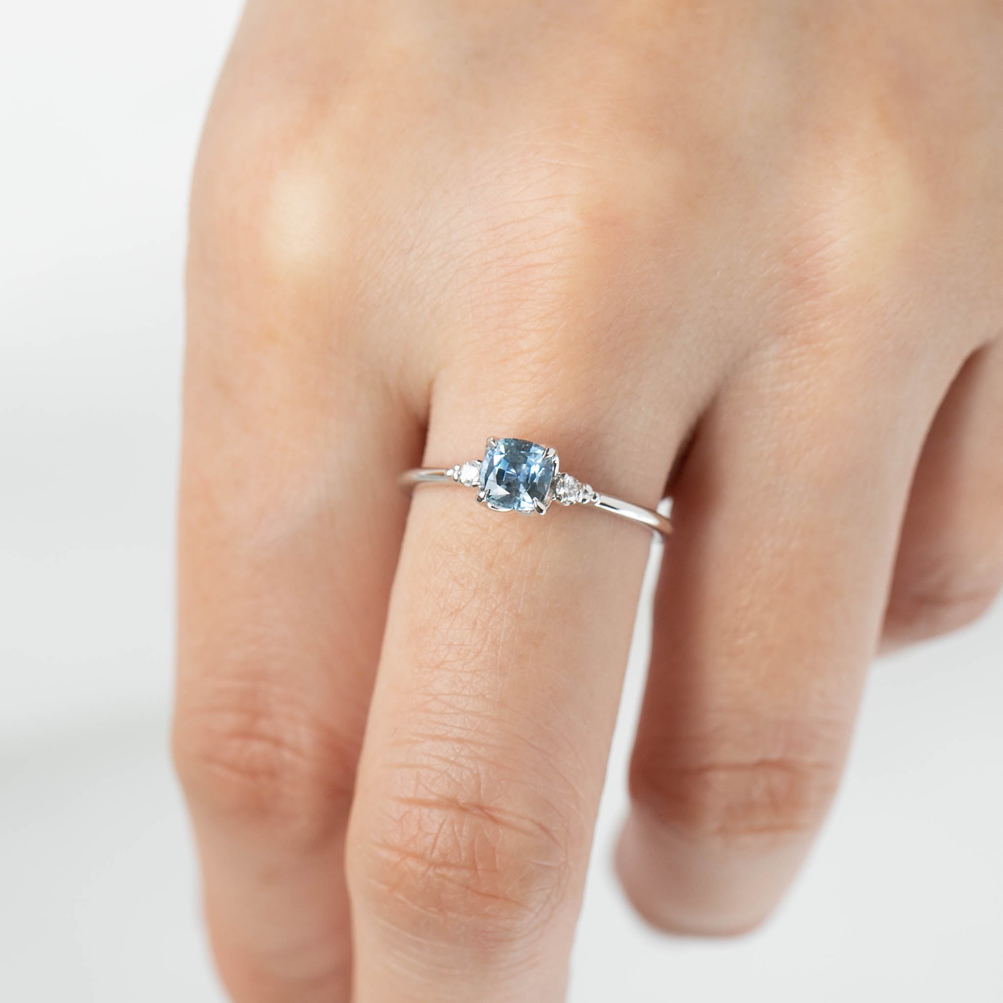 Estel Ring - 0.69ct Cushion Cut Light Blue Montana Sapphire, 14k White Gold (One of a kind)