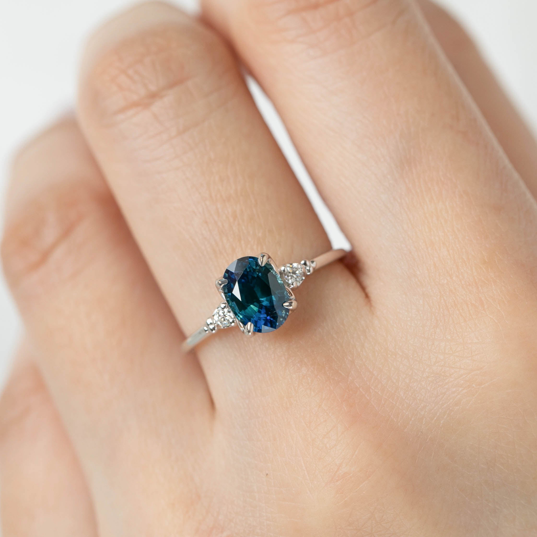 Estel Ring - 1.65ct Teal Blue Montana Sapphire, 14k White Gold (One of a kind)