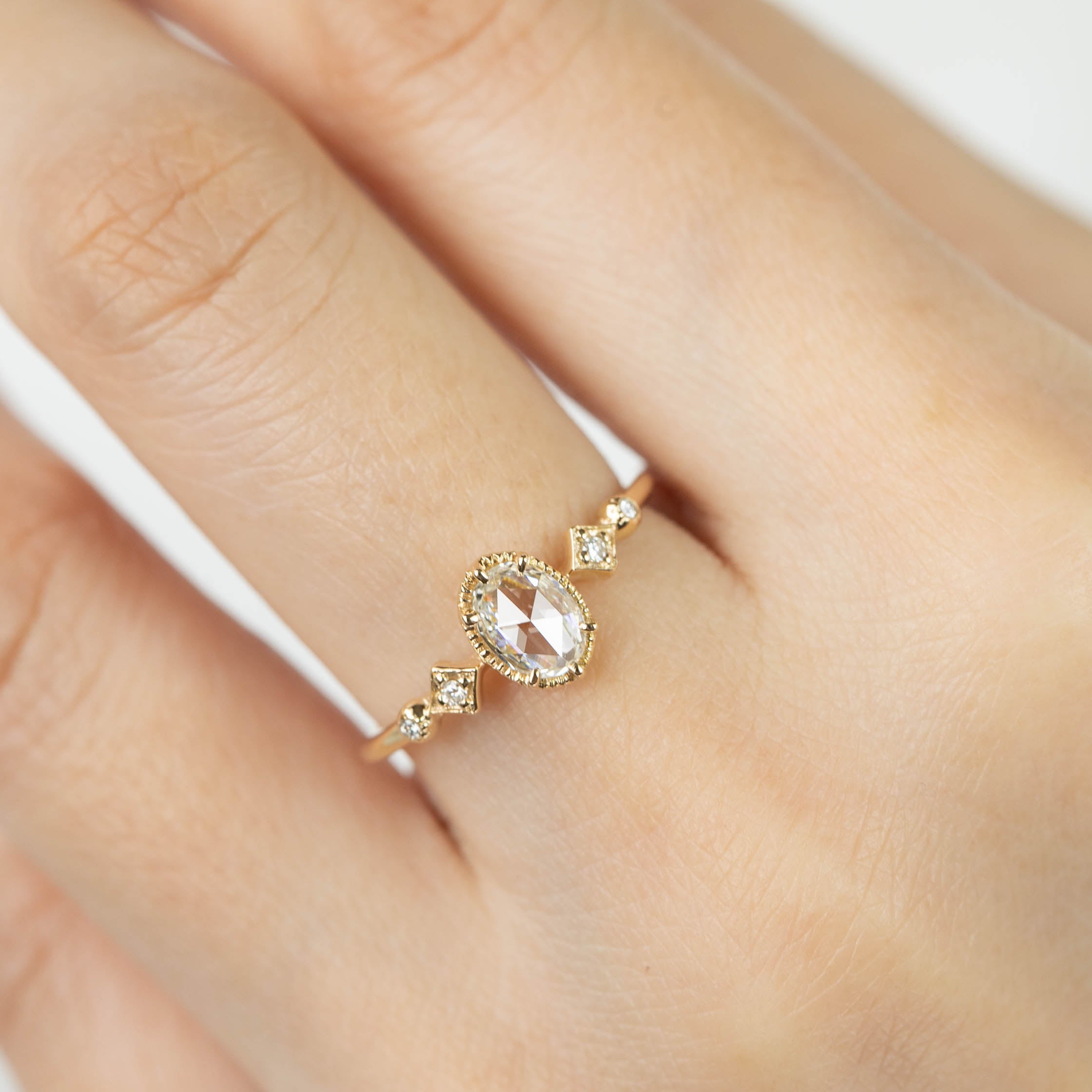 Stella Ring, 0.29ct Oval Rose Cut Diamond, 14k Yellow Gold (One of a kind)