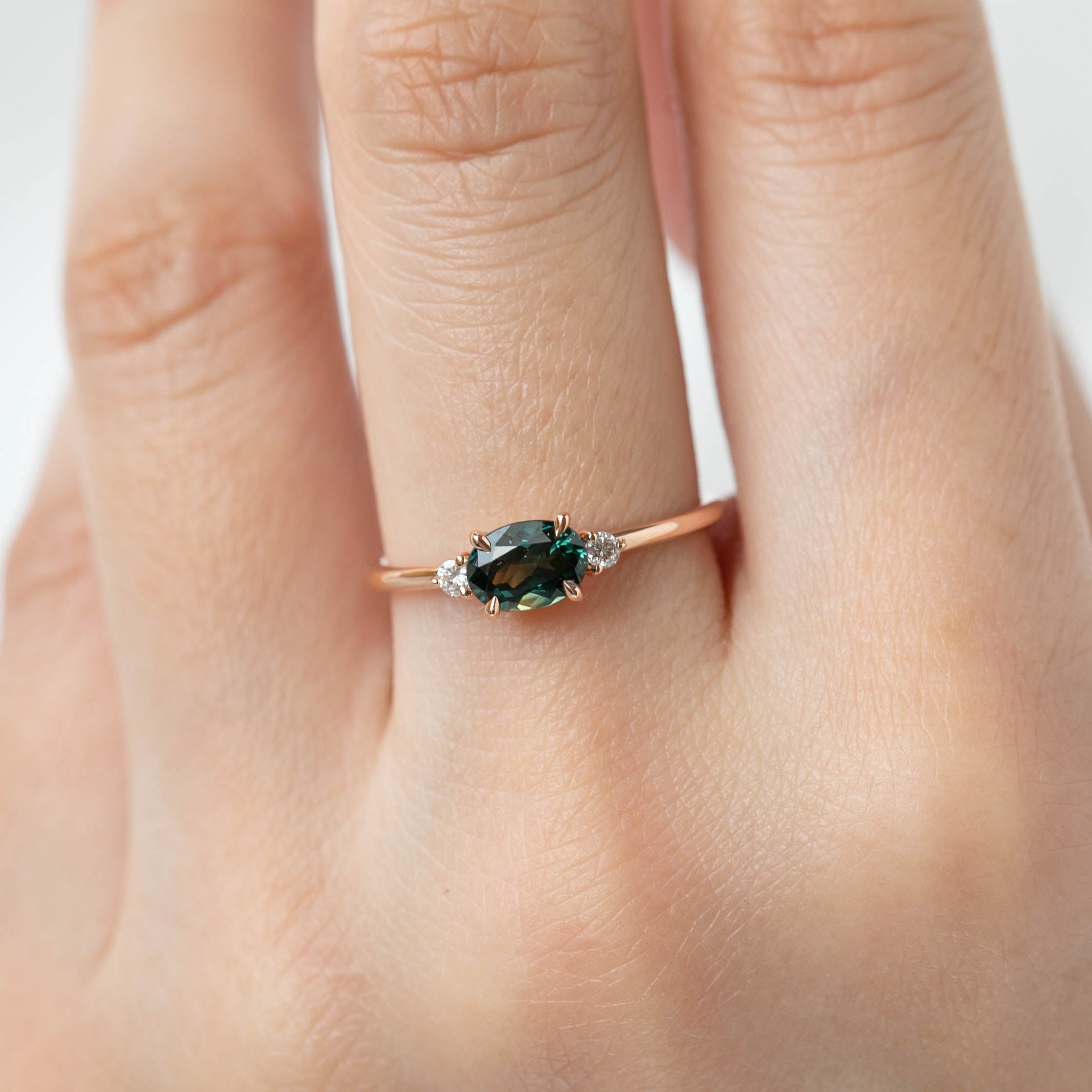 Emilie Ring - 0.96ct Unheated Peacock Queensland Sapphire, 14k Rose Gold (One of a kind)