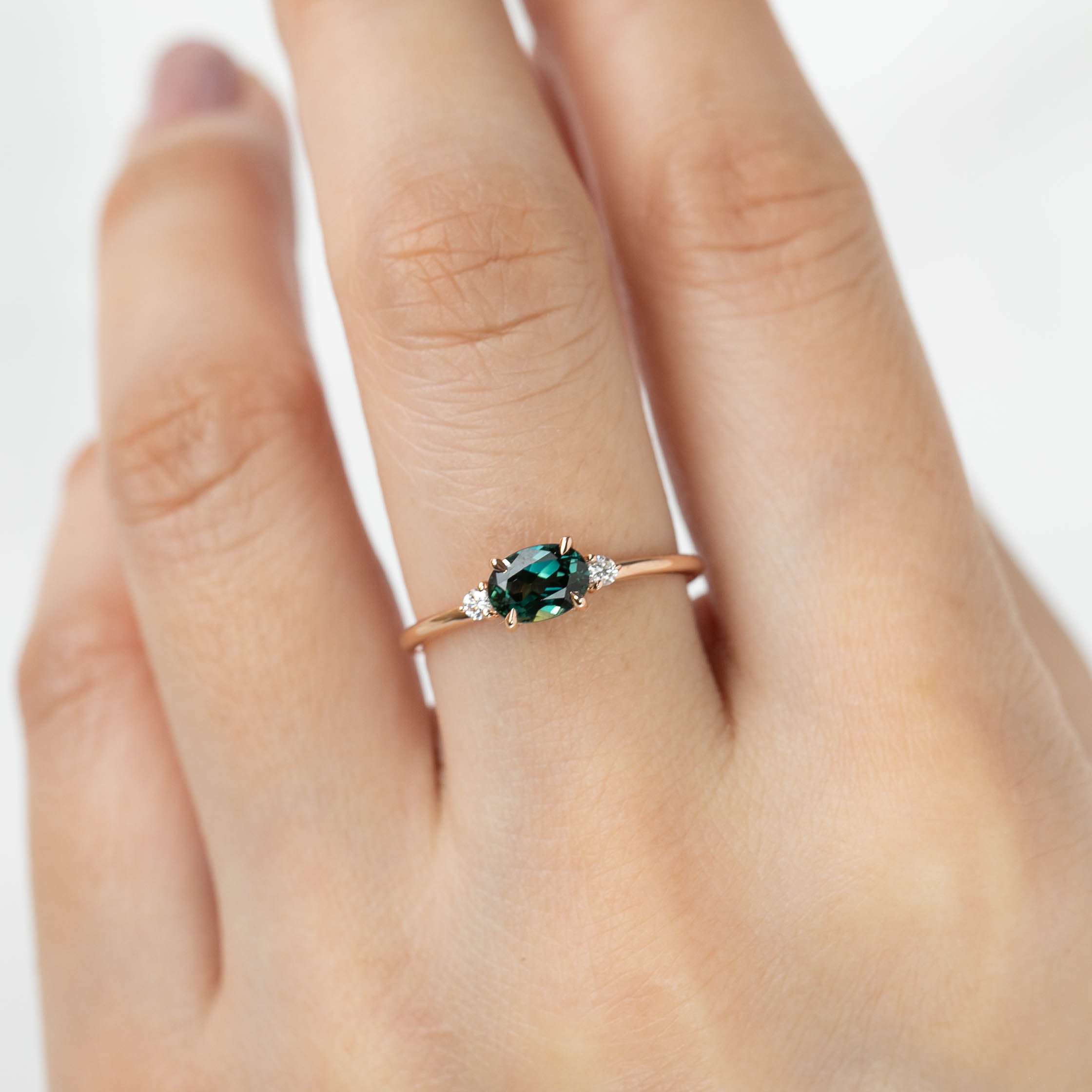 Emilie Ring - 0.96ct Unheated Peacock Queensland Sapphire, 14k Rose Gold (One of a kind)