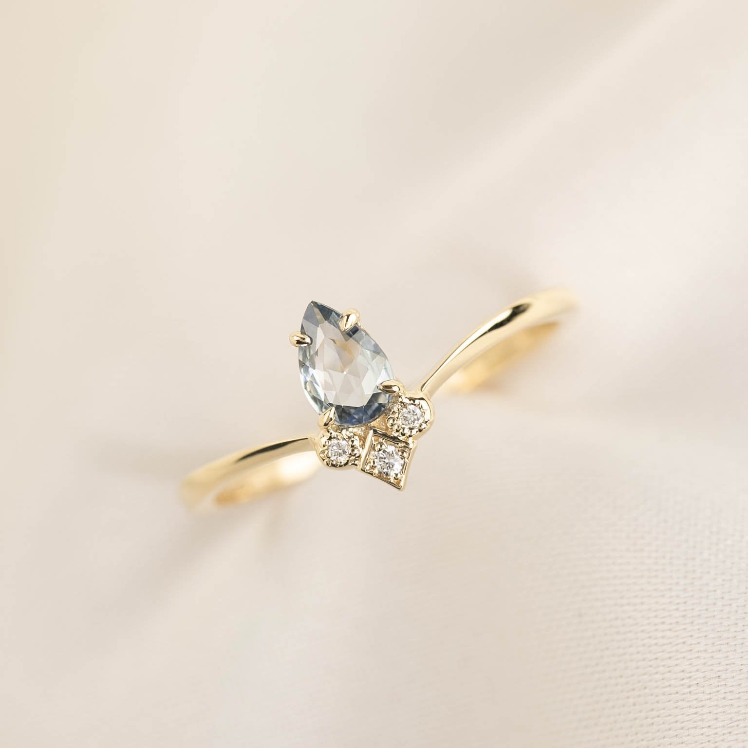 Genevie Ring - 0.35ct Teardrop Unheated Blue Sapphire (One of a kind)