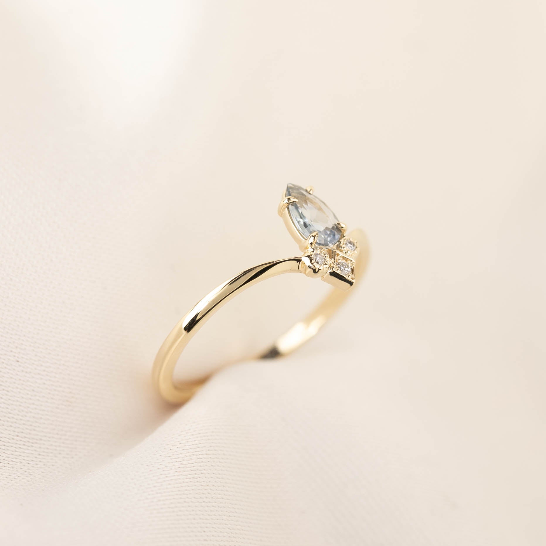 Genevie Ring - 0.35ct Teardrop Unheated Blue Sapphire (One of a kind)