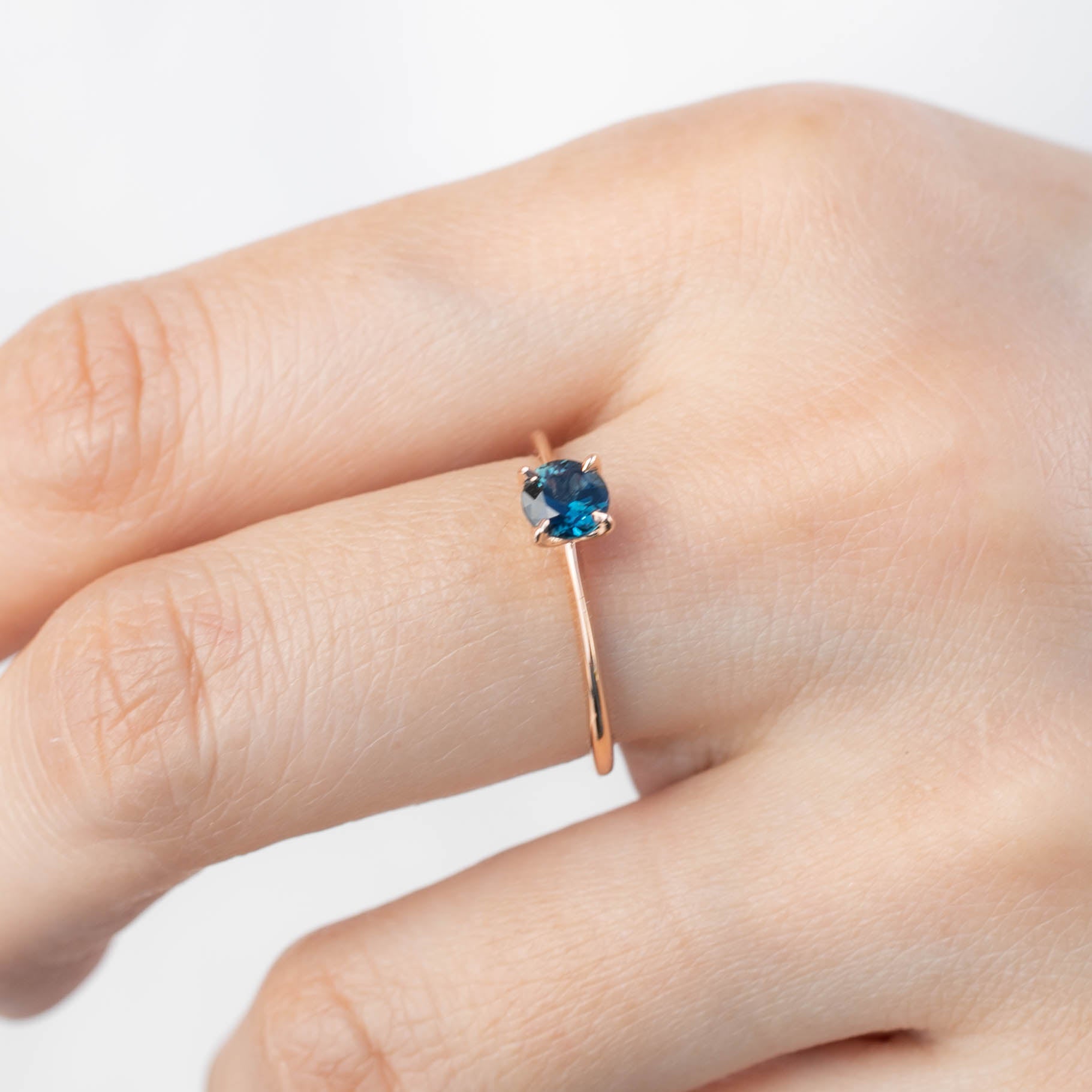 Sara Ring - 4.8mm 0.55ct Teal Blue Queensland Sapphire, 14k Rose Gold