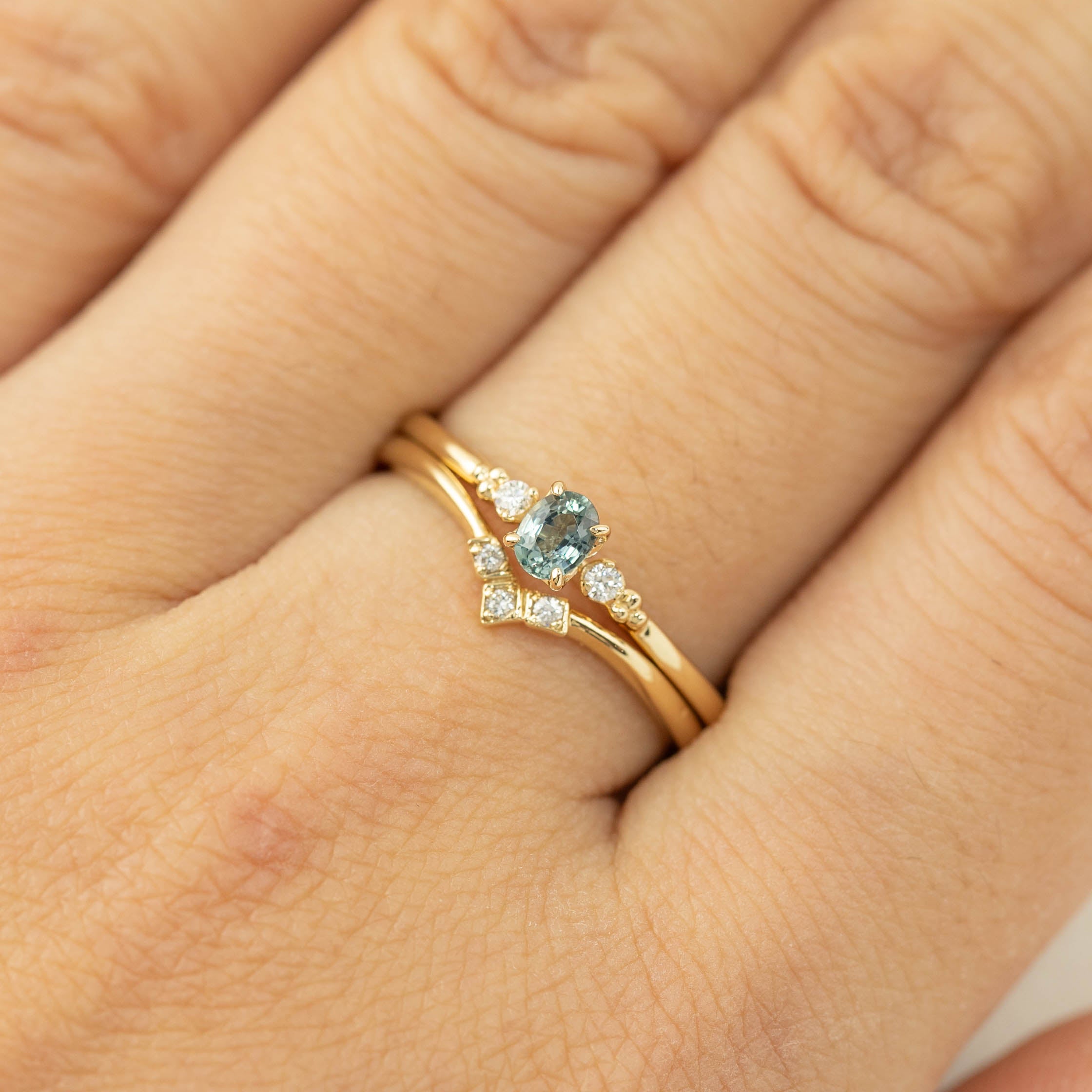 Estel Ring, 0.20ct Unheated Blue Green Sapphire