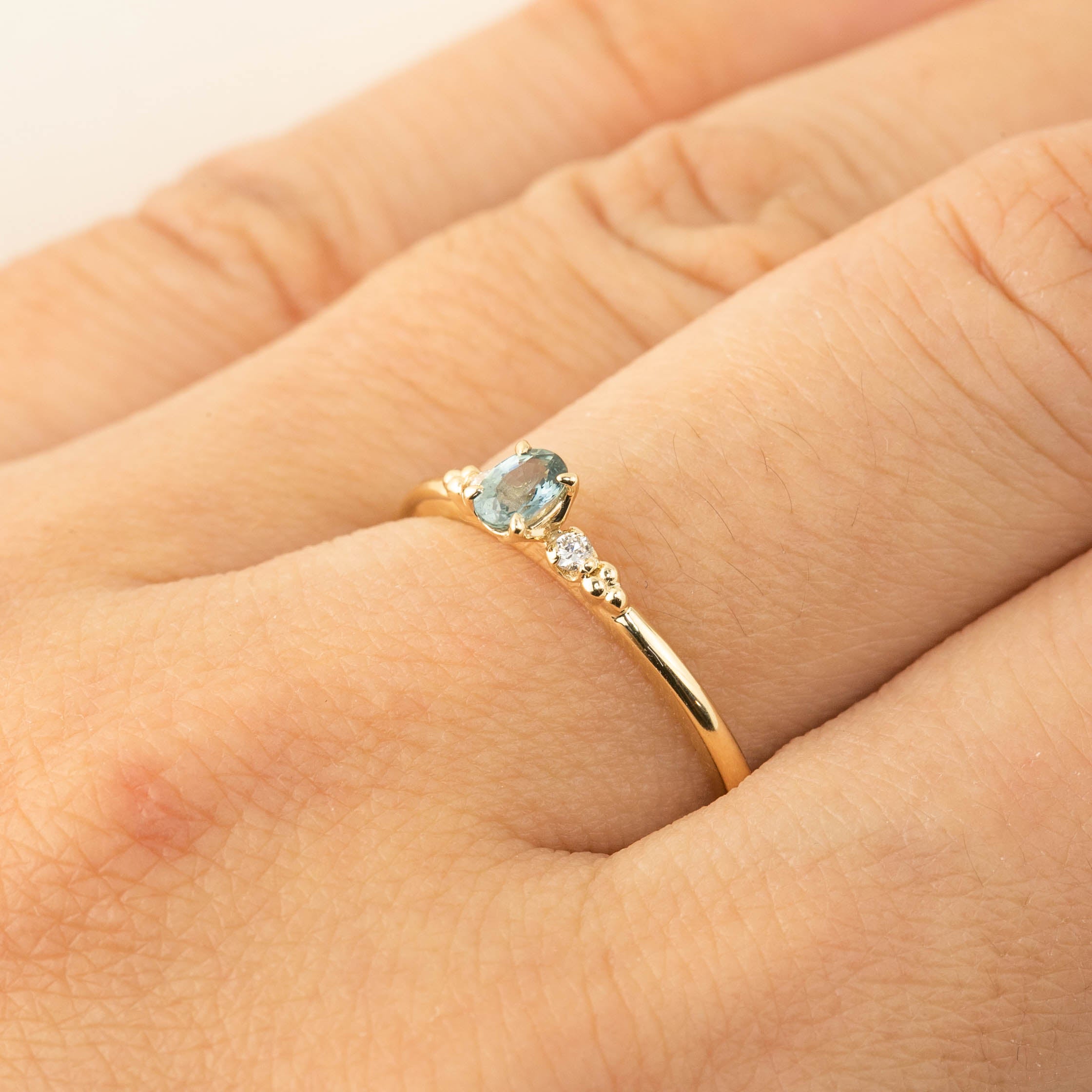 Estel Ring, 0.20ct Unheated Blue Green Sapphire