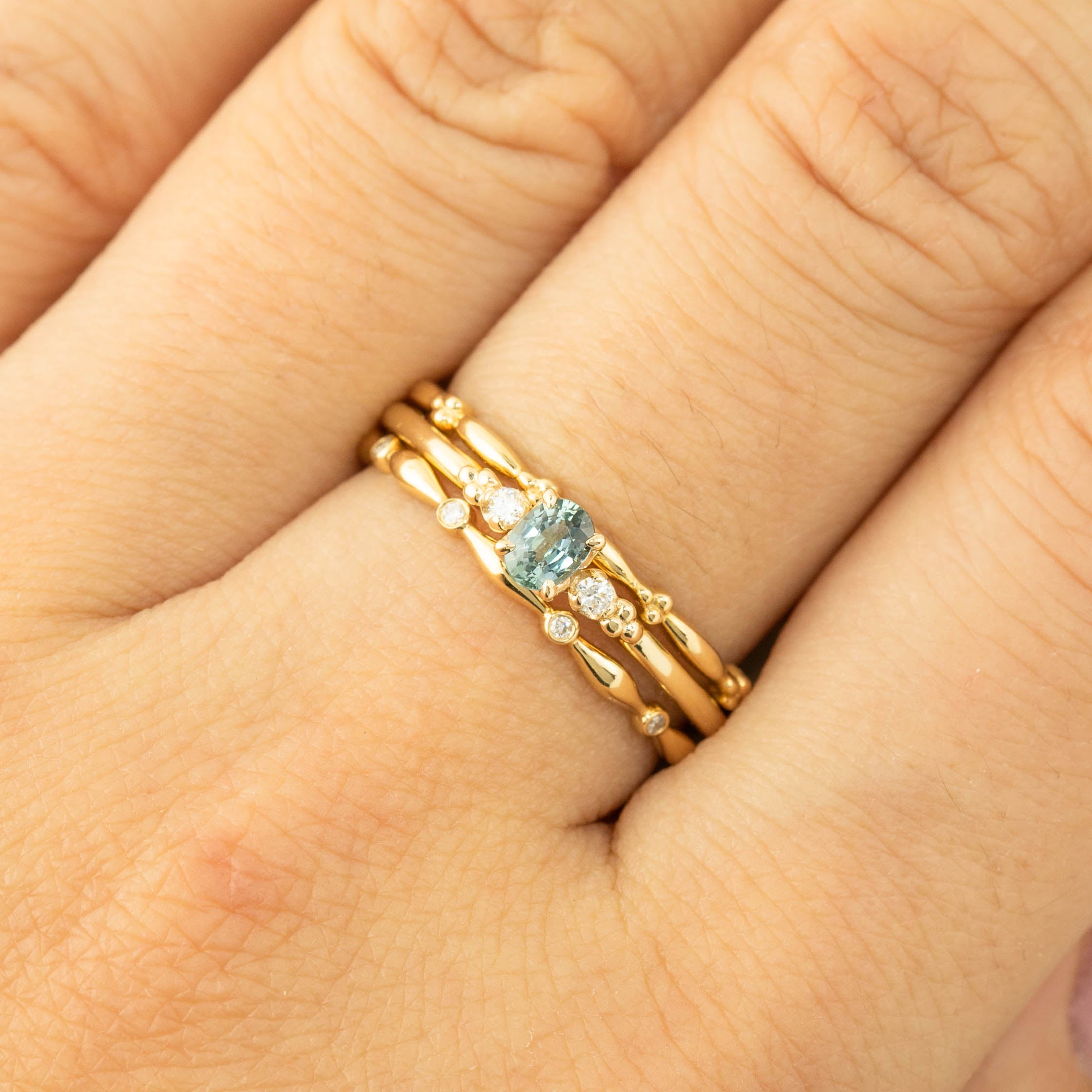 Estel Ring, 0.20ct Unheated Blue Green Sapphire