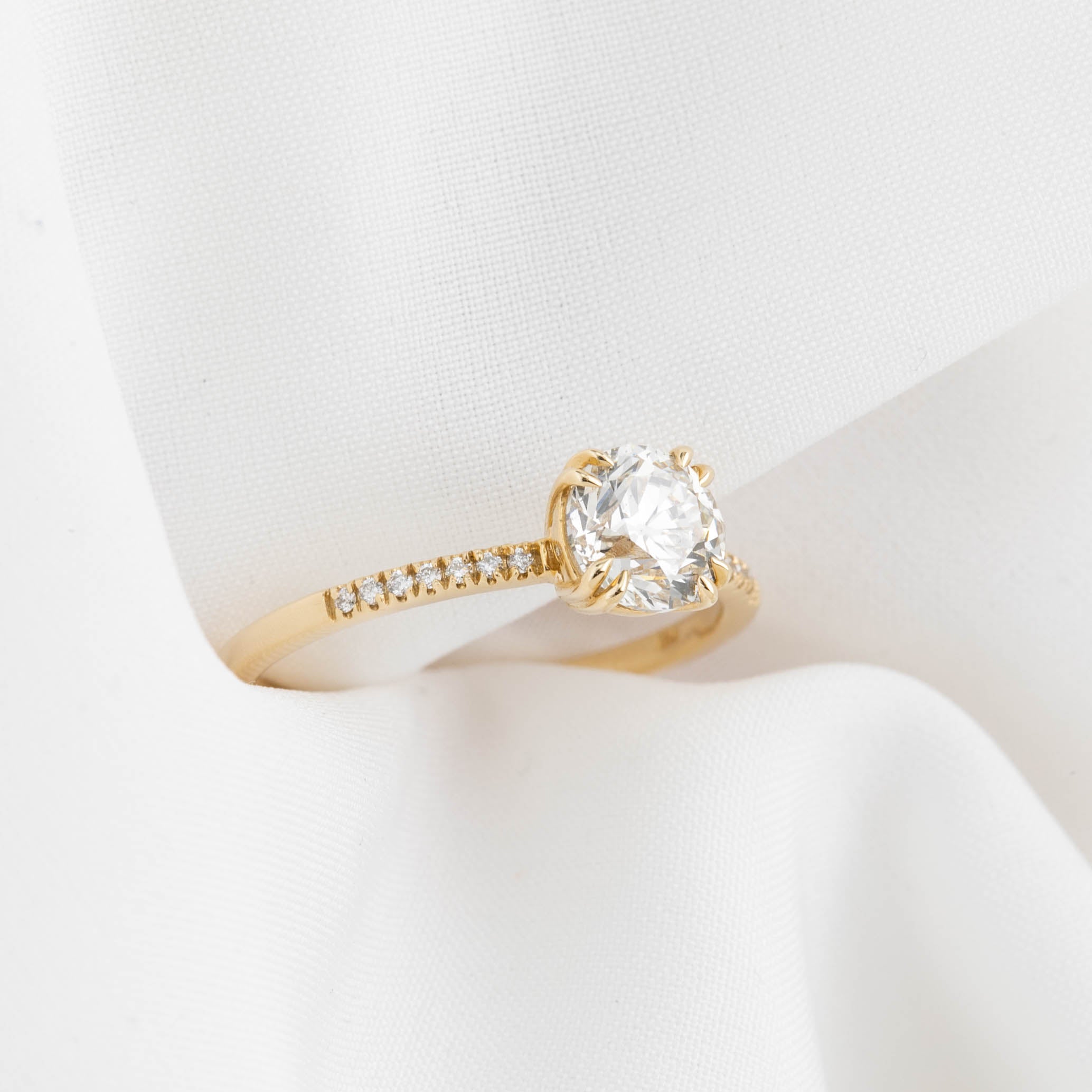 Sabrina Ring, 1ct Old Mine Cut Round Diamond Ring, 14k Yellow Gold (One of a kind)
