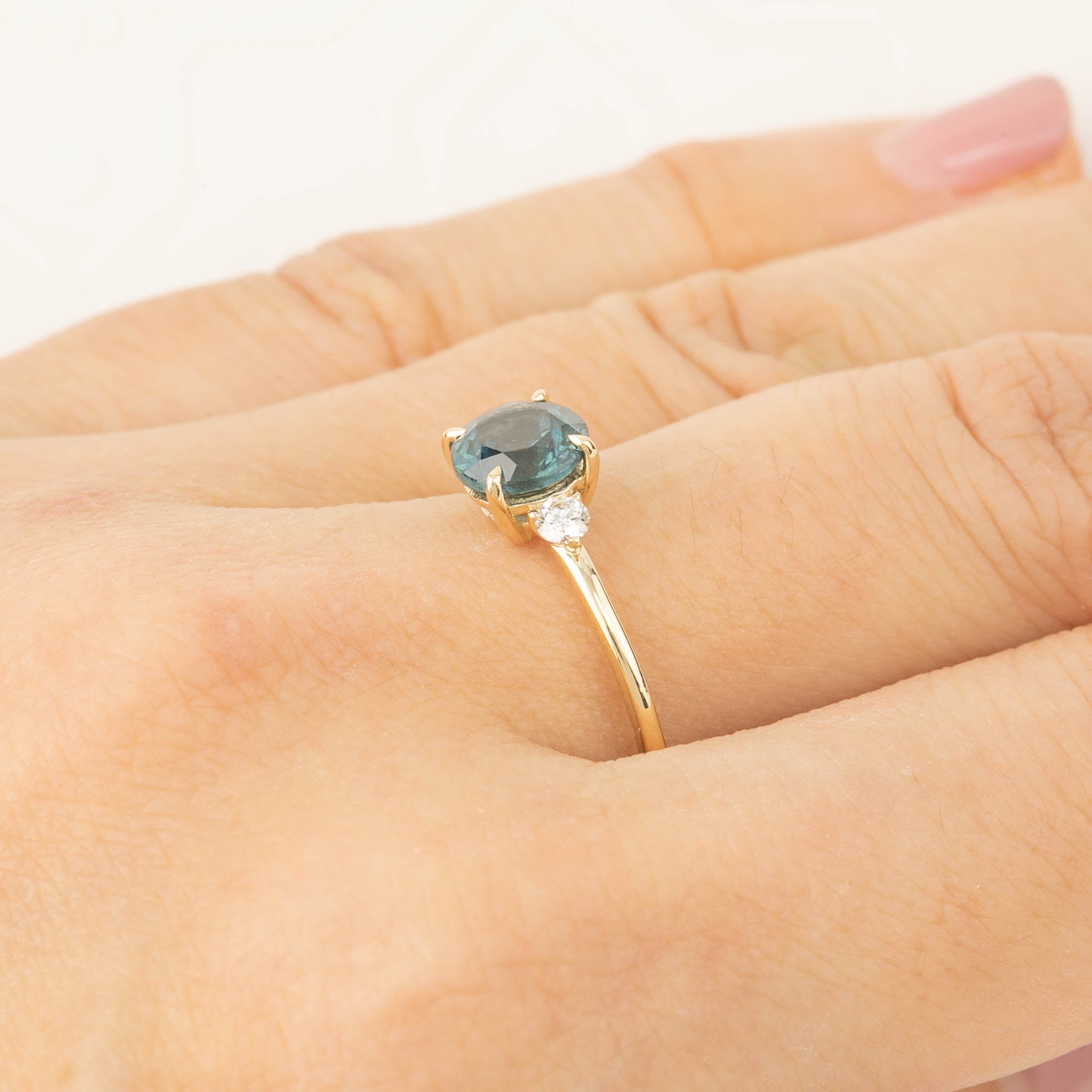 Three Stone Ring - 1.48ct Green Montana Sapphire (One of a kind)