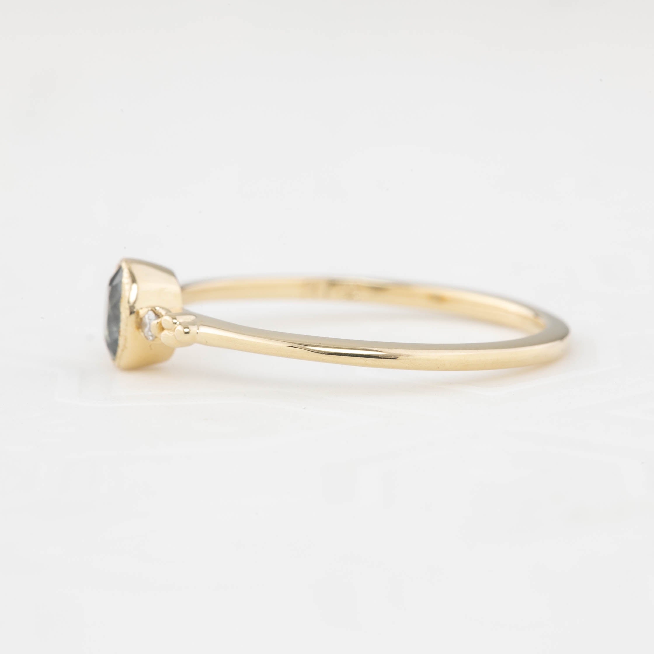 Estel Ring 0.3ct Unheated Oval Blue Green Sapphire, 14k yellow gold