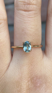 Sara Ring 0.69ct Parti Aqua Green Montana Sapphire, 14K Yellow Gold (One of a kind)