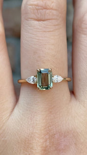 Olivia Ring 1.06ct Light Green Madagascar Sapphire, 14K Yellow Gold (One of a kind)