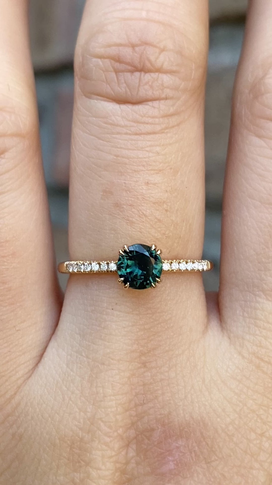 Sabrina Ring 0.68ct Round Queensland Peacock Sapphire, 14k Yellow Gold (One of a kind)