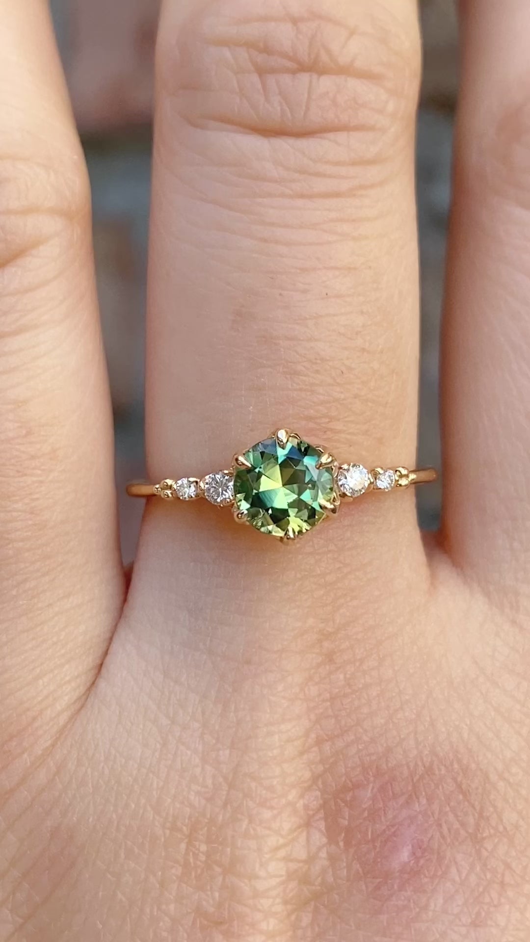 【即日配送】エステルフルールリング ・1.04ct・加熱モンタナ産グリーンサファイア・K14YG