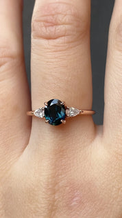Olivia Ring 1.2ct Deep Teal Blue Queensland Sapphire, 14K Rose Gold (One of a kind)