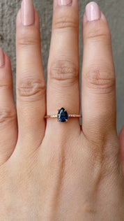 Grace Ring 0.73ct Pear Cut Teal Blue Montana Sapphire, 14k Rose Gold (One of a kind)