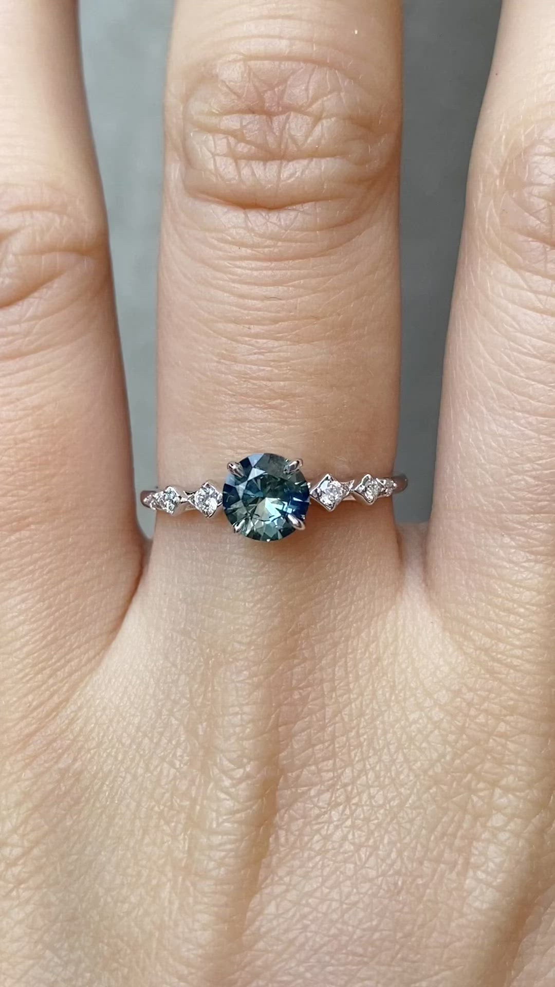 Celeste Ring 0.73ct Parti Blue Green Round Montana Sapphire, 14K White Gold (One of a kind)