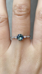 Celeste Ring 0.73ct Parti Blue Green Round Montana Sapphire, 14K White Gold (One of a kind)